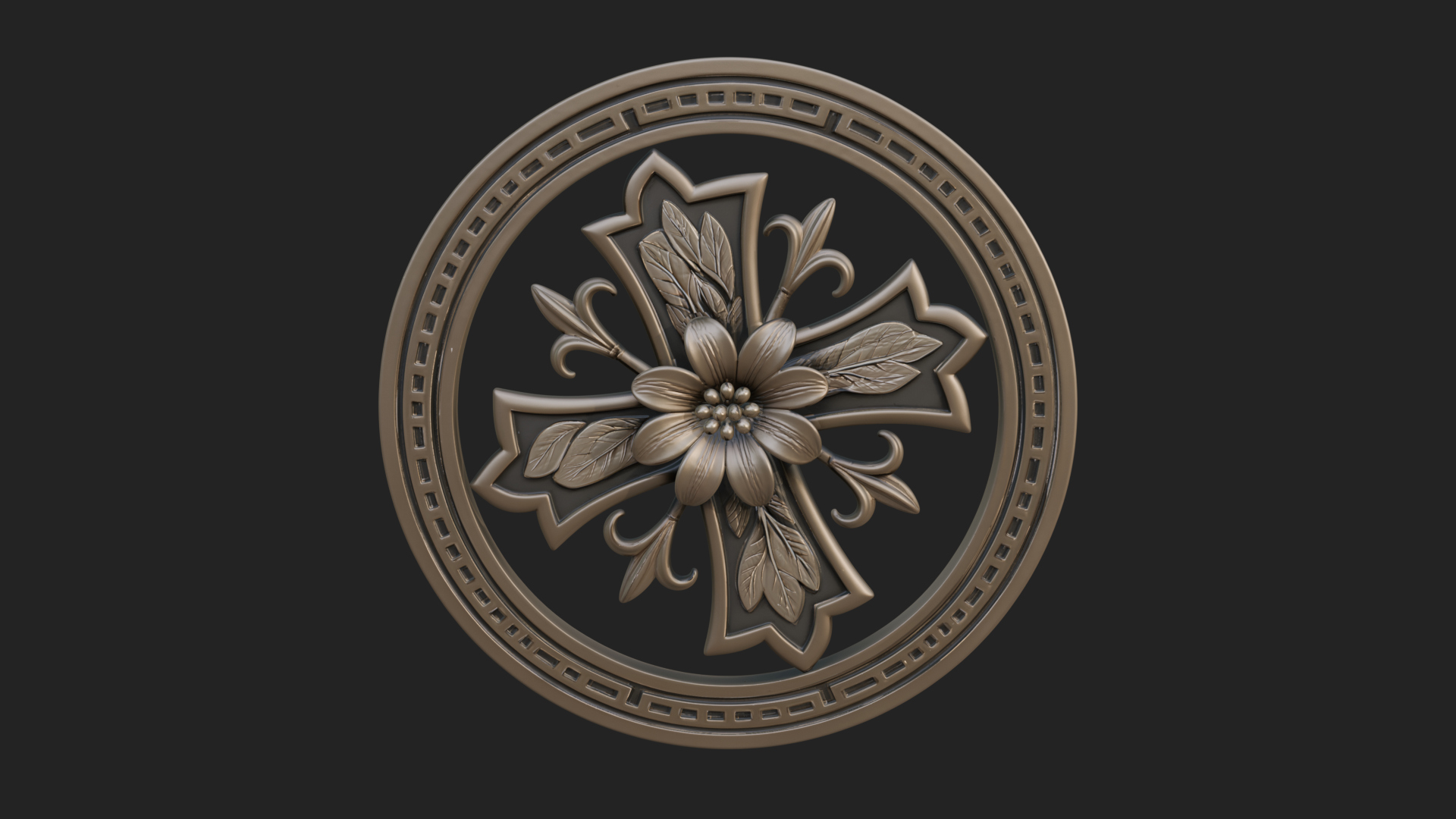 Carved Floral Rosette Plaque Design 2 3D Print Model 3D Model