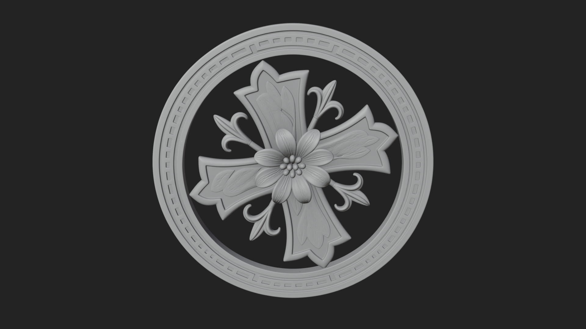 Carved Floral Rosette Plaque Design 2 3D Print Model 3D Model