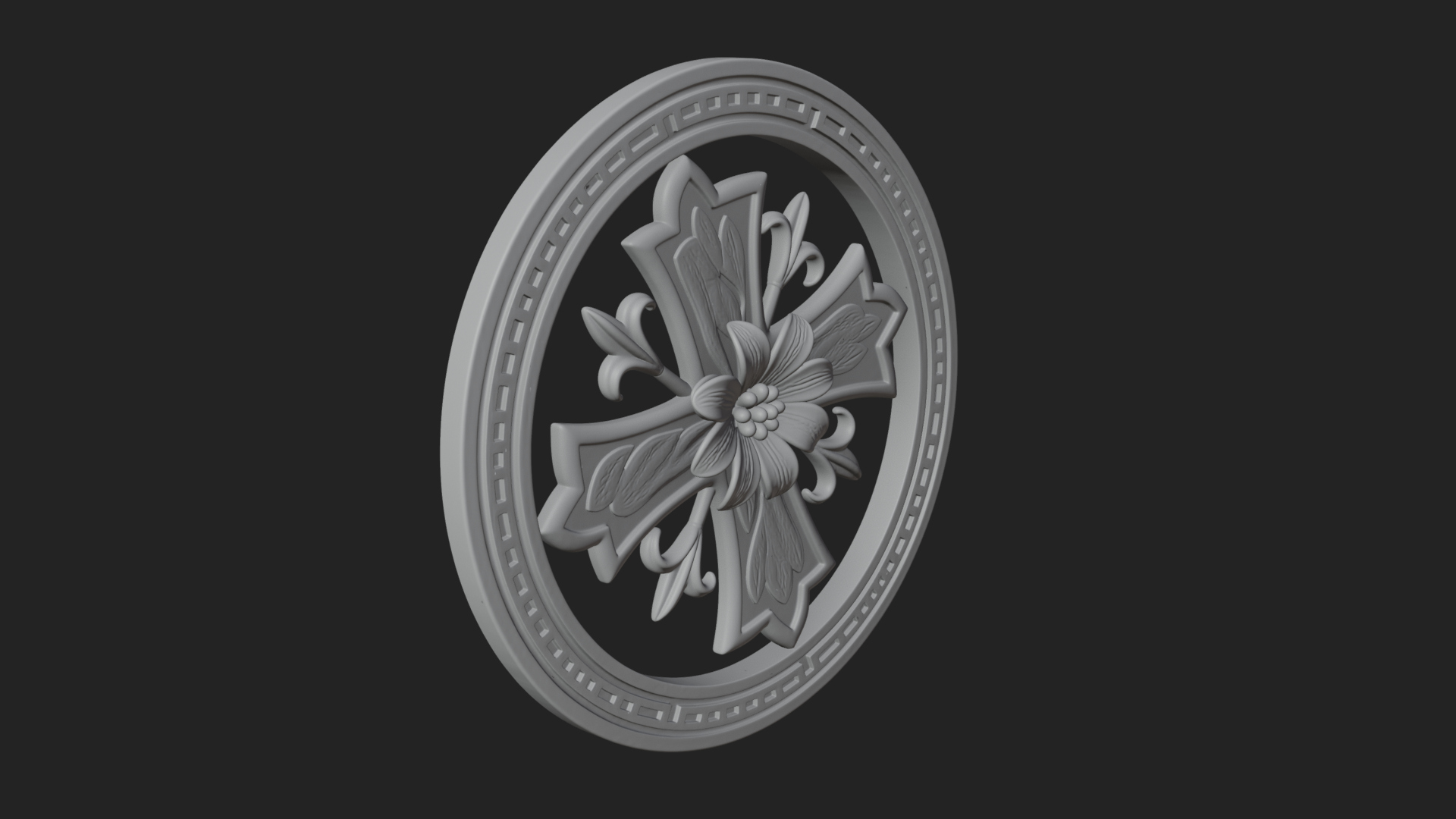 Carved Floral Rosette Plaque Design 2 3D Print Model 3D Model