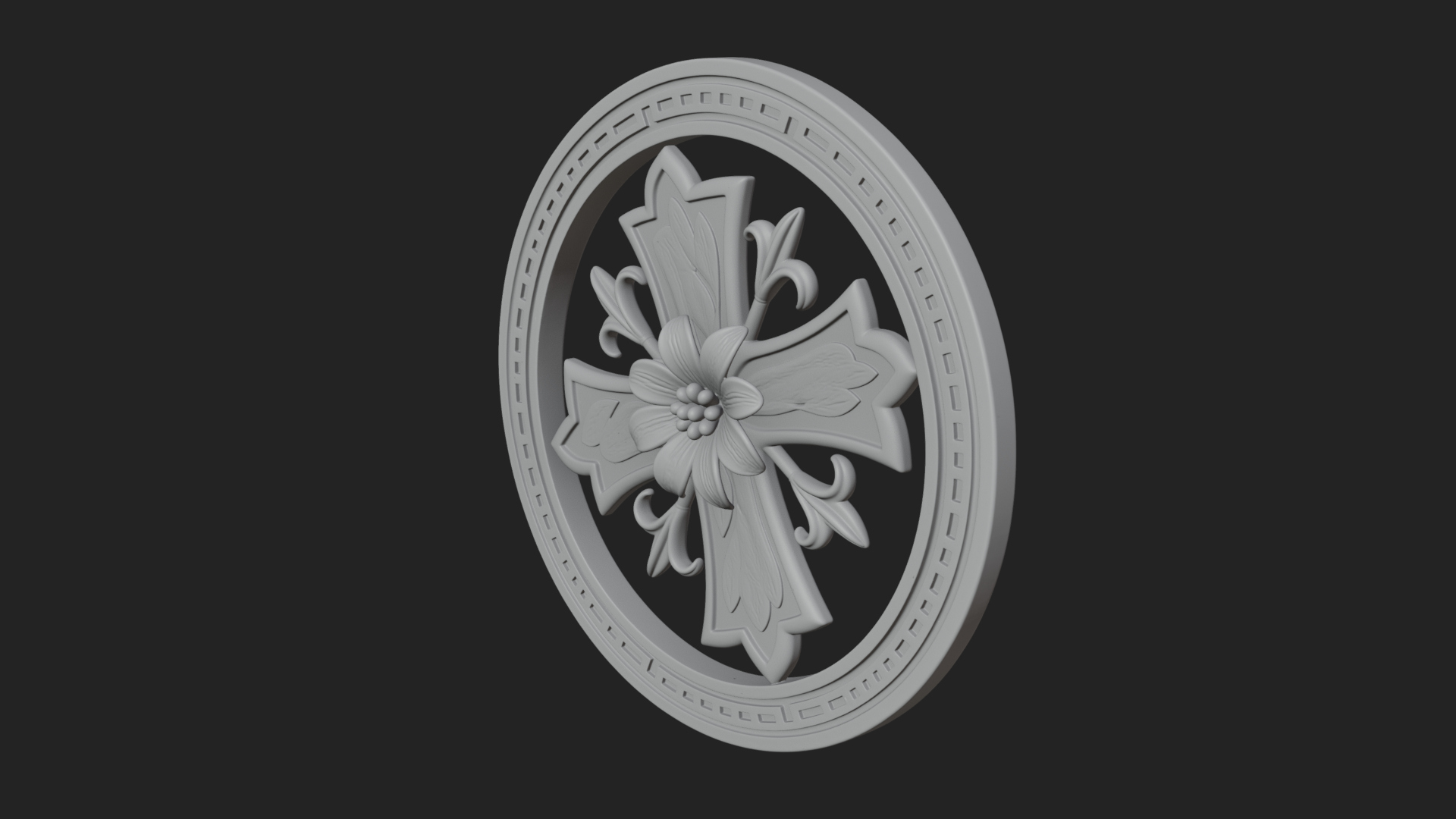 Carved Floral Rosette Plaque Design 2 3D Print Model 3D Model