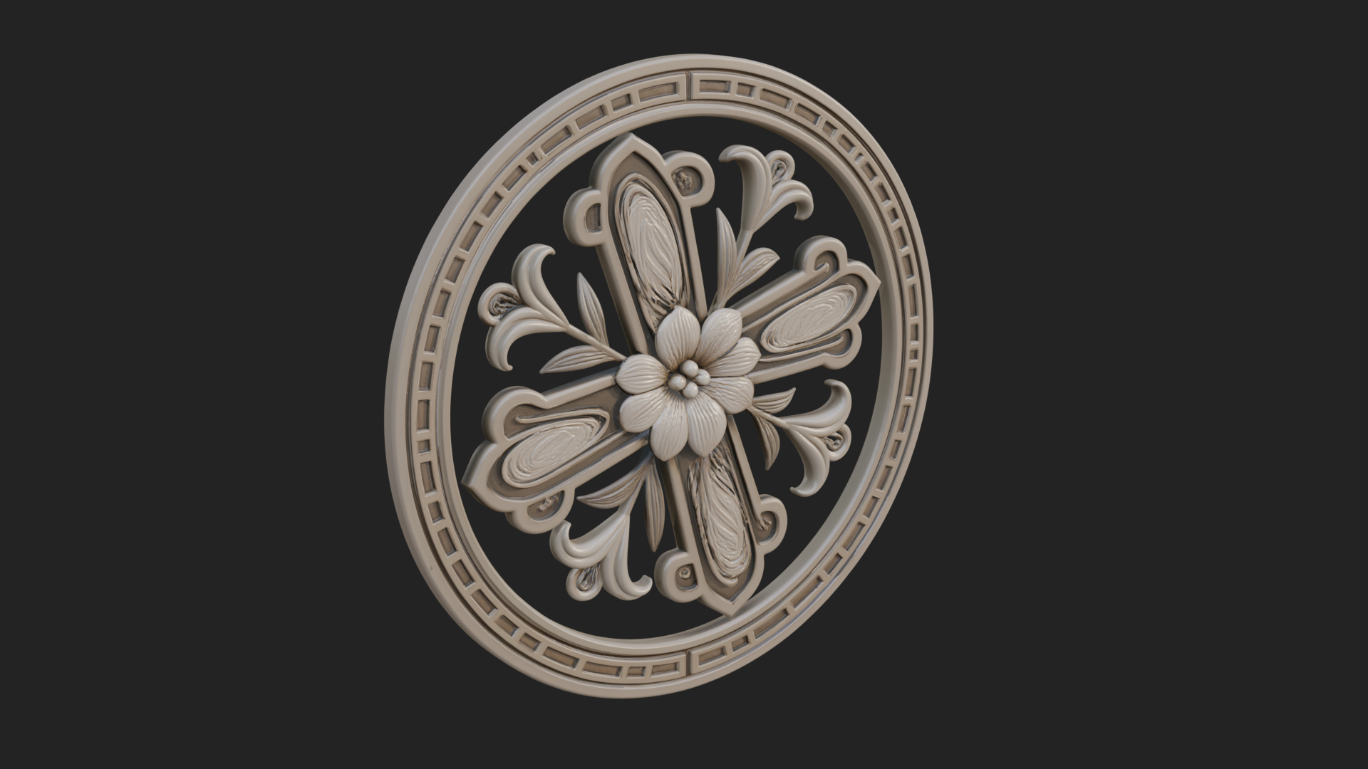 Carved Floral Rosette Plaque Design 3 3D Print Model 3D Model