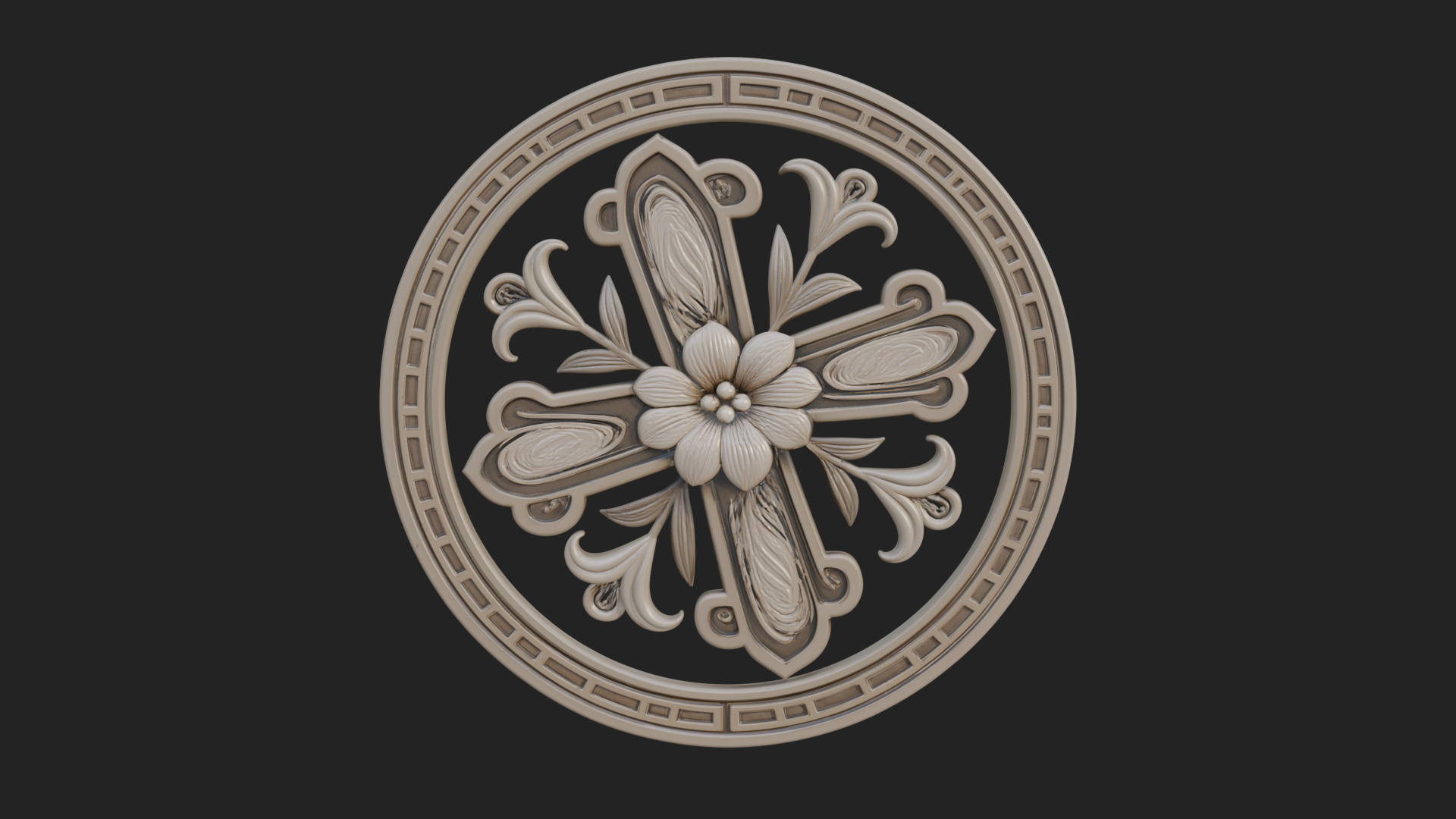 Carved Floral Rosette Plaque Design 3 3D Print Model 3D Model