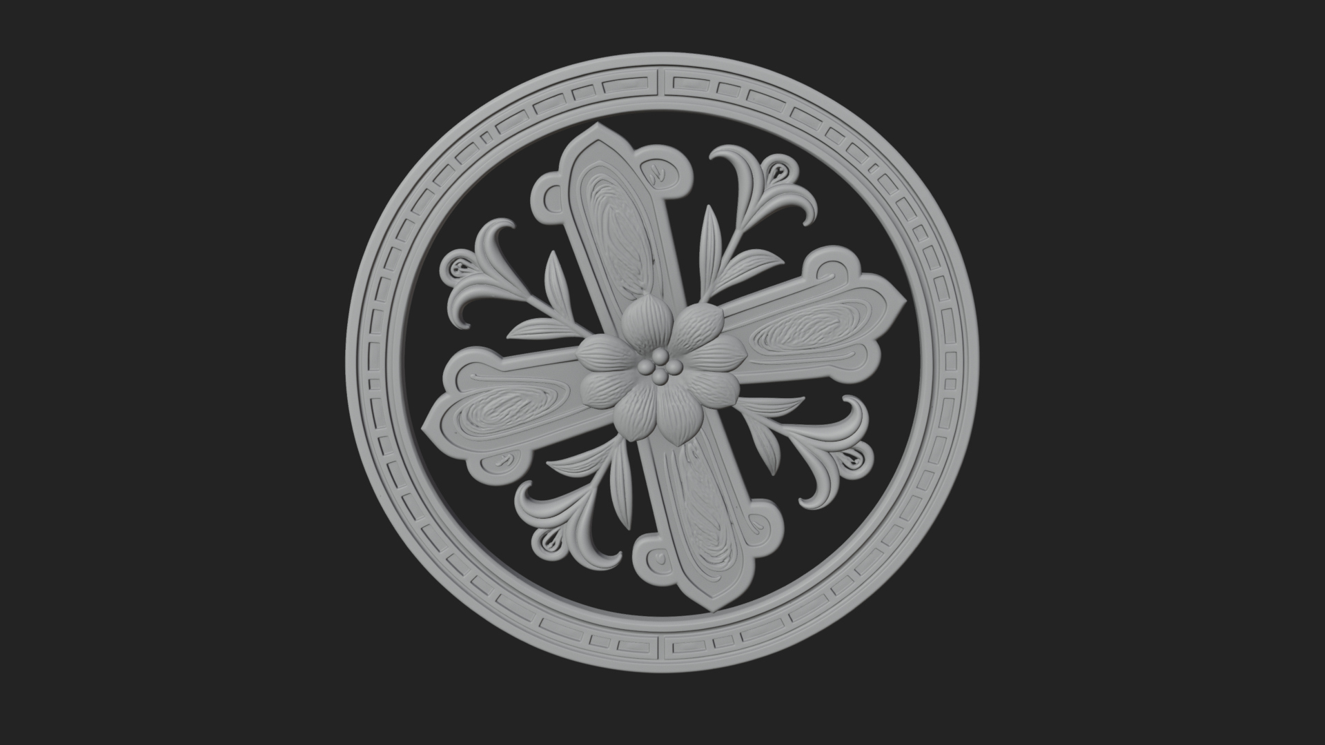 Carved Floral Rosette Plaque Design 3 3D Print Model 3D Model
