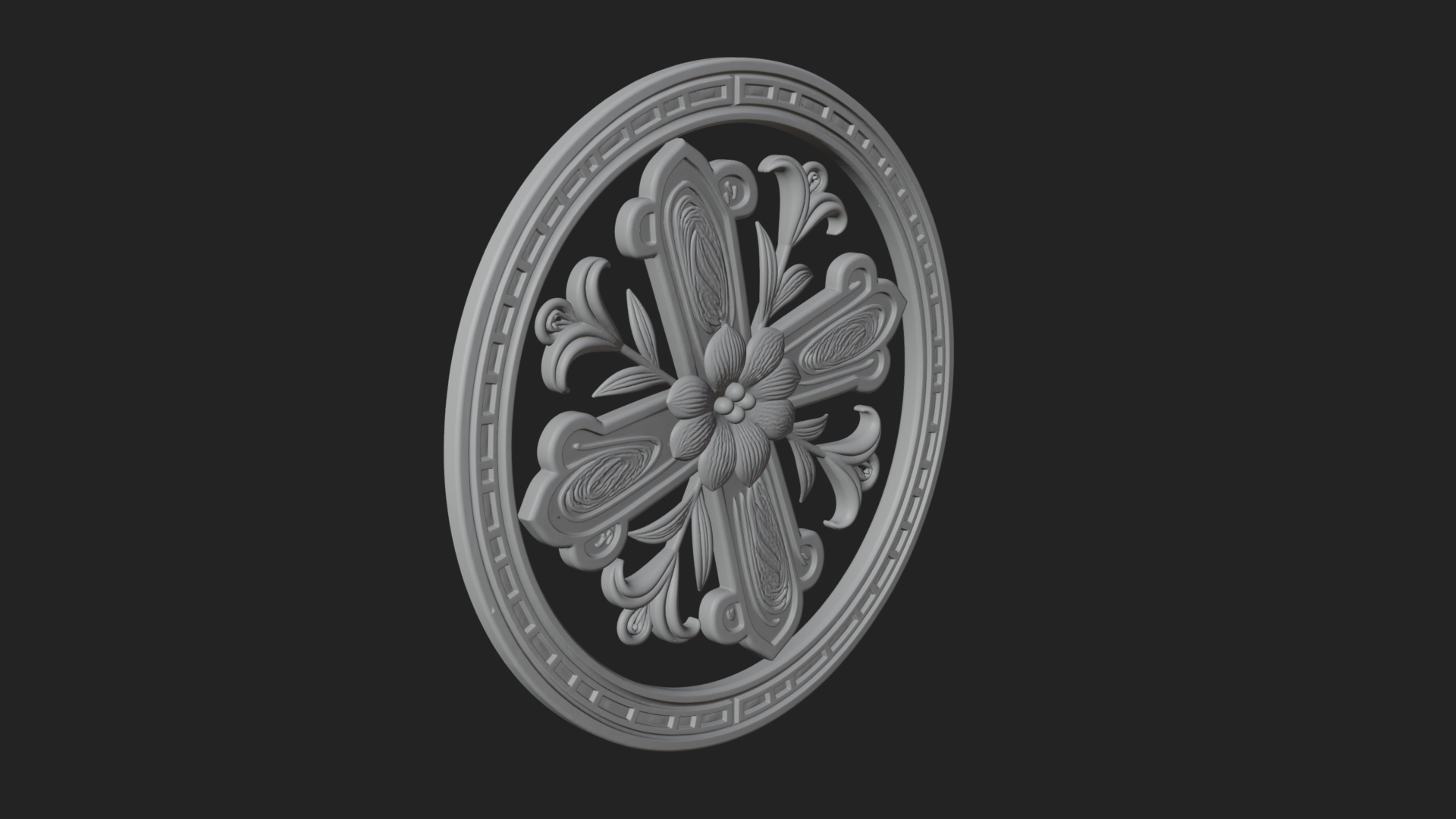 Carved Floral Rosette Plaque Design 3 3D Print Model 3D Model