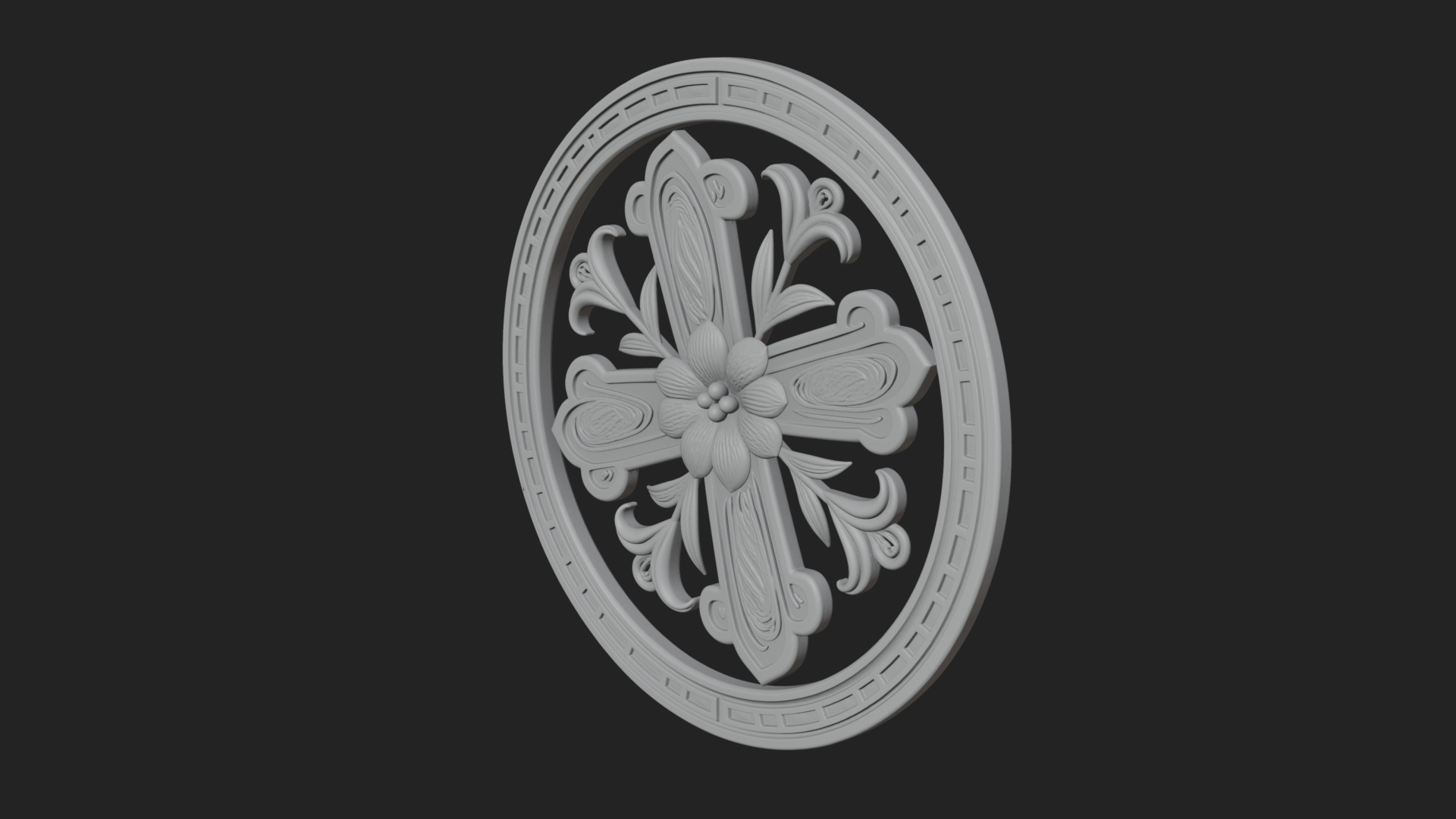 Carved Floral Rosette Plaque Design 3 3D Print Model 3D Model