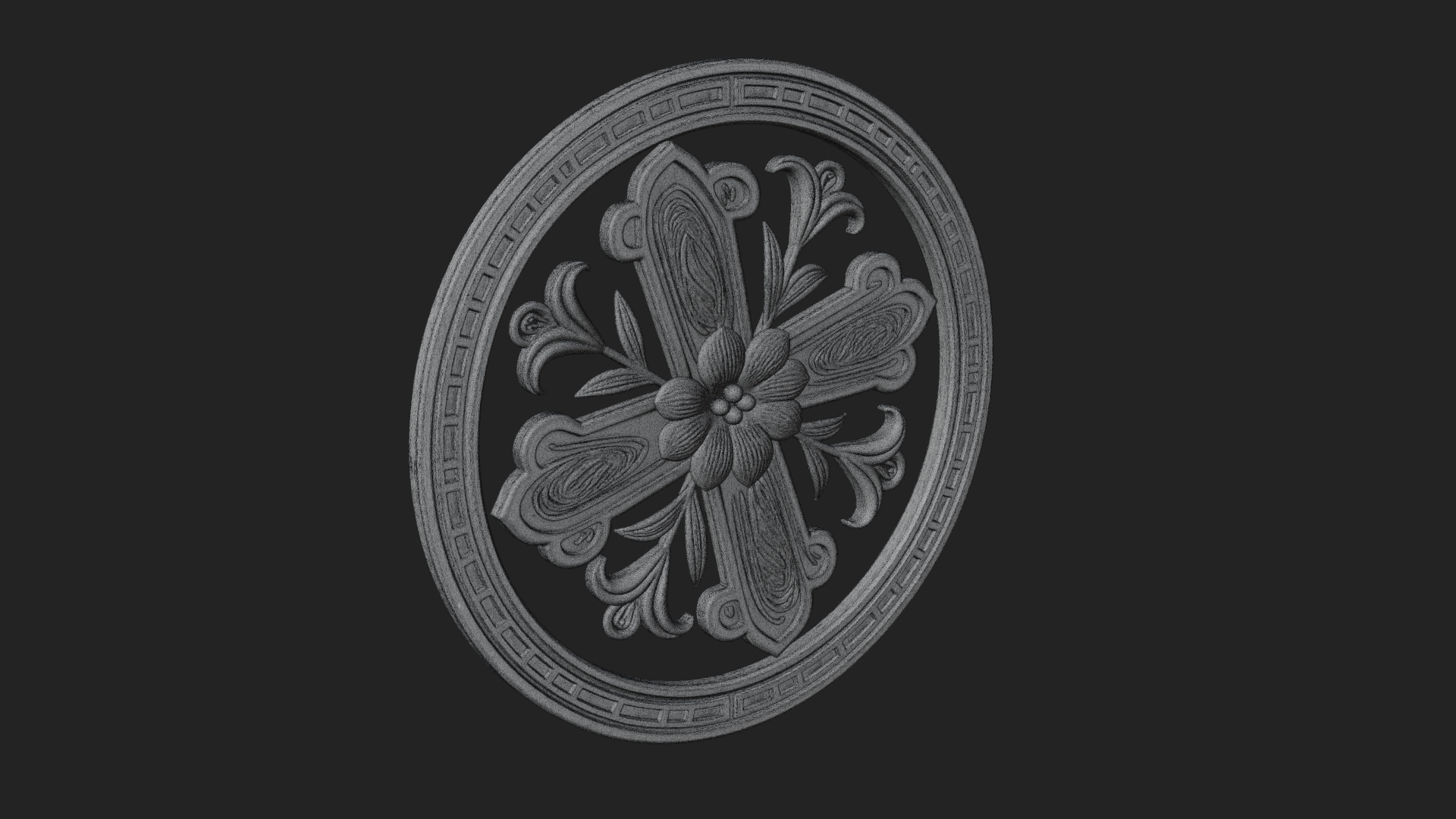 Carved Floral Rosette Plaque Design 3 3D Print Model 3D Model