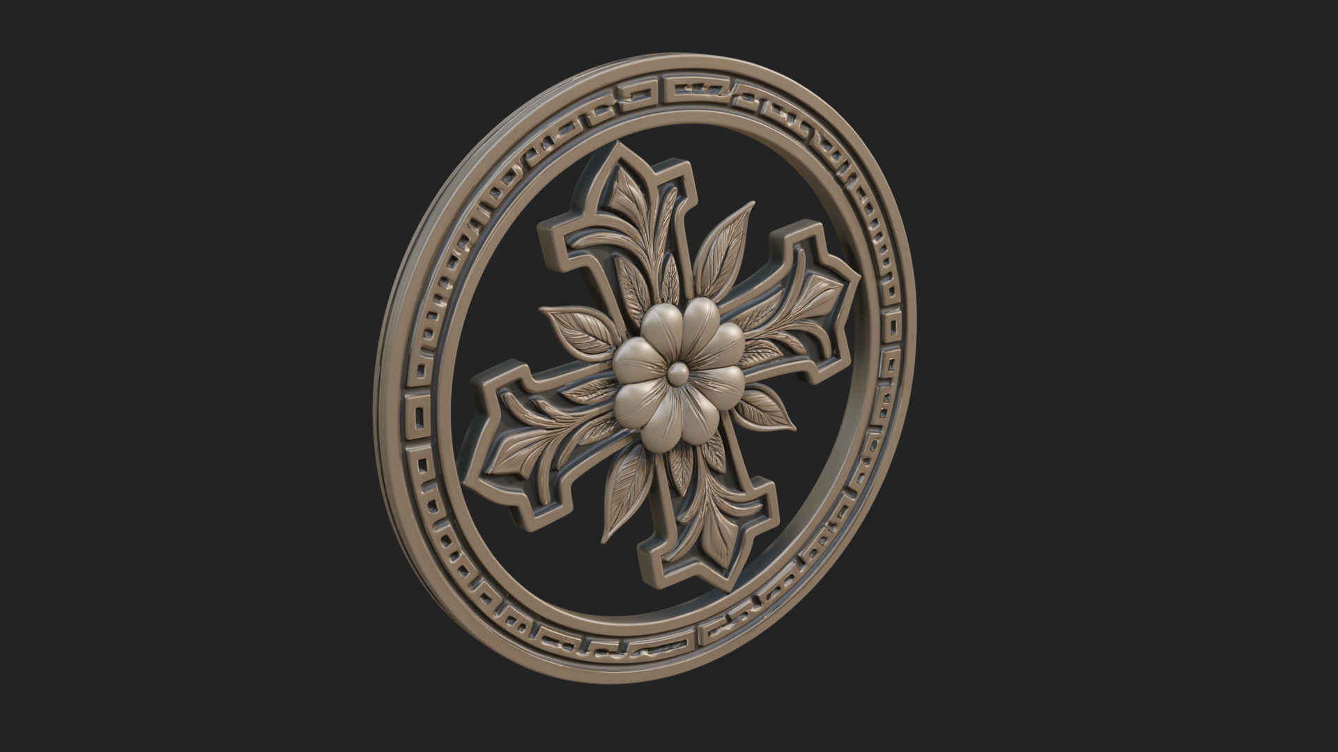 Carved Floral Rosette Plaque Design 4 3D Print Model 3D Model