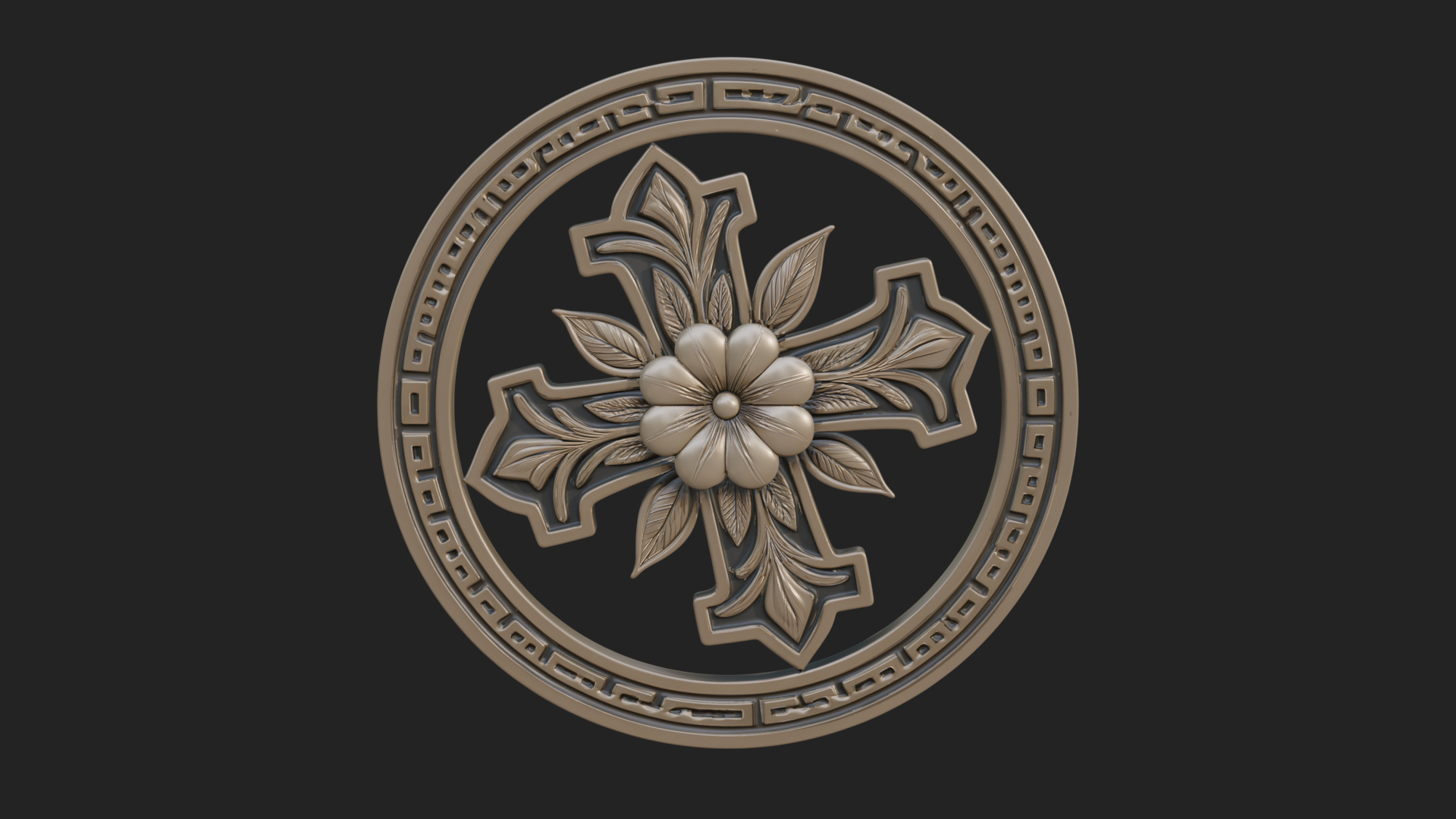 Carved Floral Rosette Plaque Design 4 3D Print Model 3D Model