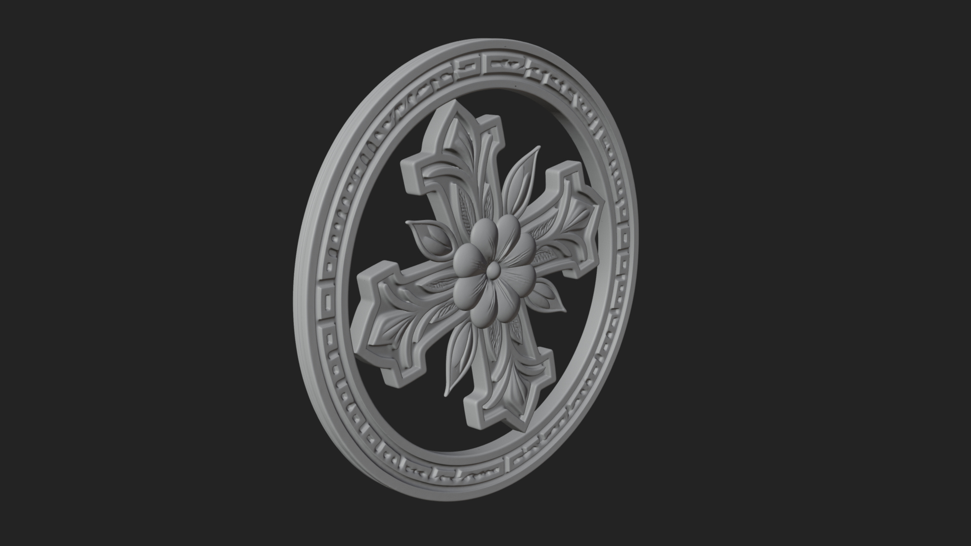 Carved Floral Rosette Plaque Design 4 3D Print Model 3D Model