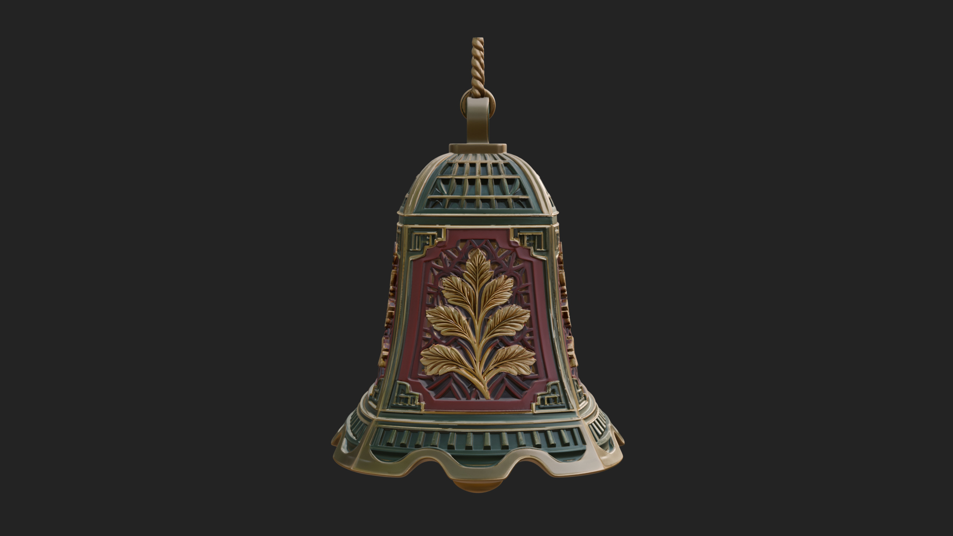 Carved Hanging Bell Ornament Design 1 3D Print Model 3D Model