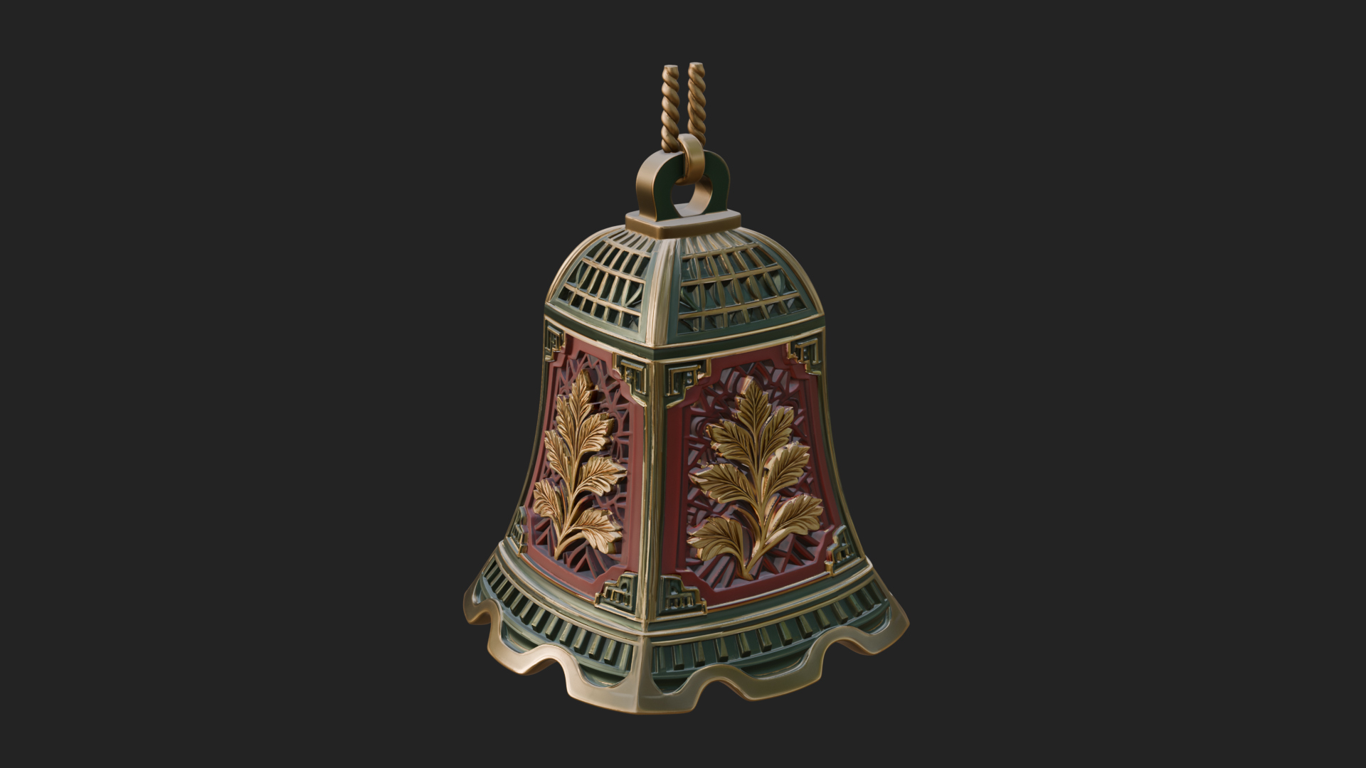 Carved Hanging Bell Ornament Design 1 3D Print Model 3D Model