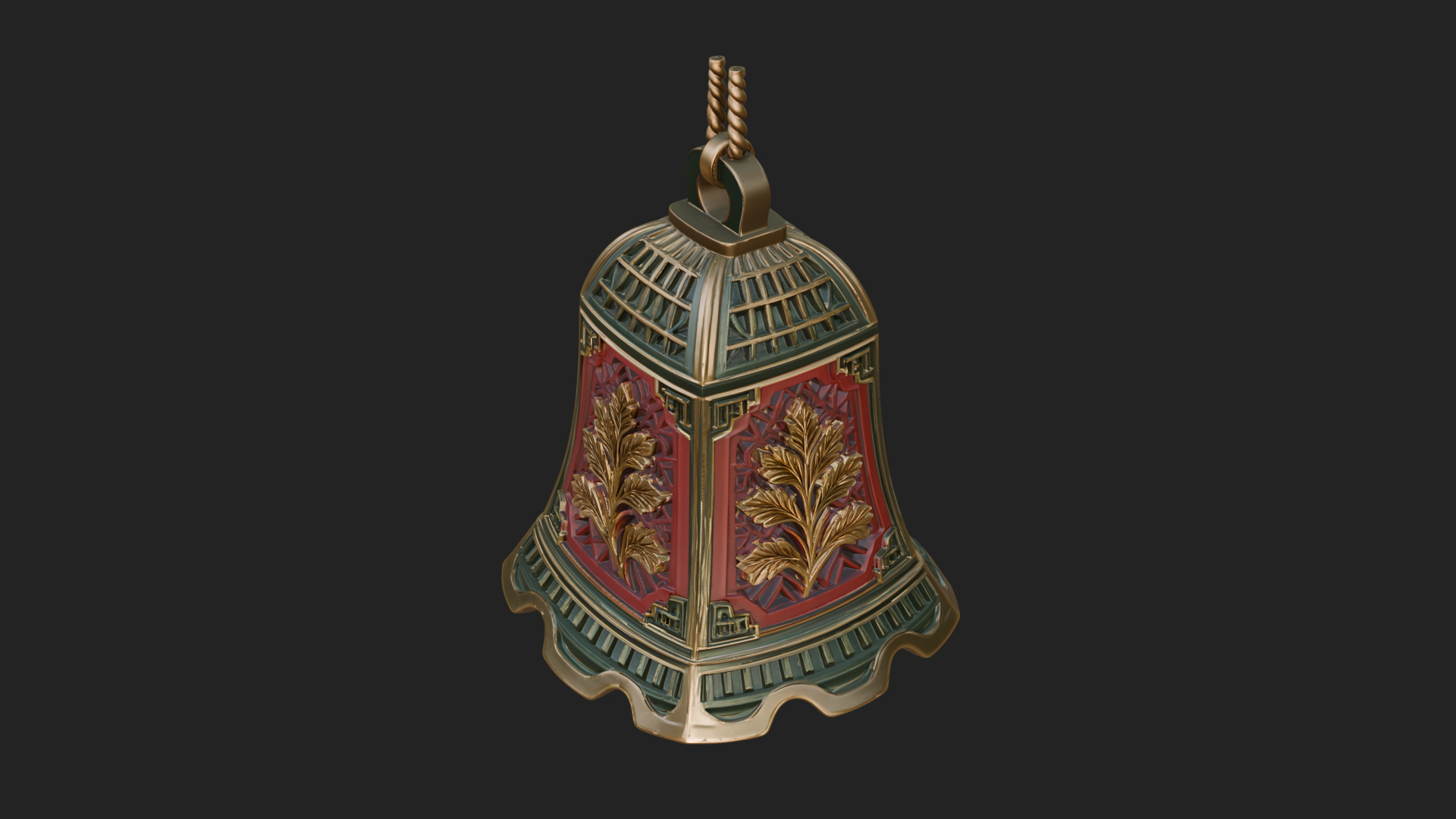Carved Hanging Bell Ornament Design 1 3D Print Model 3D Model