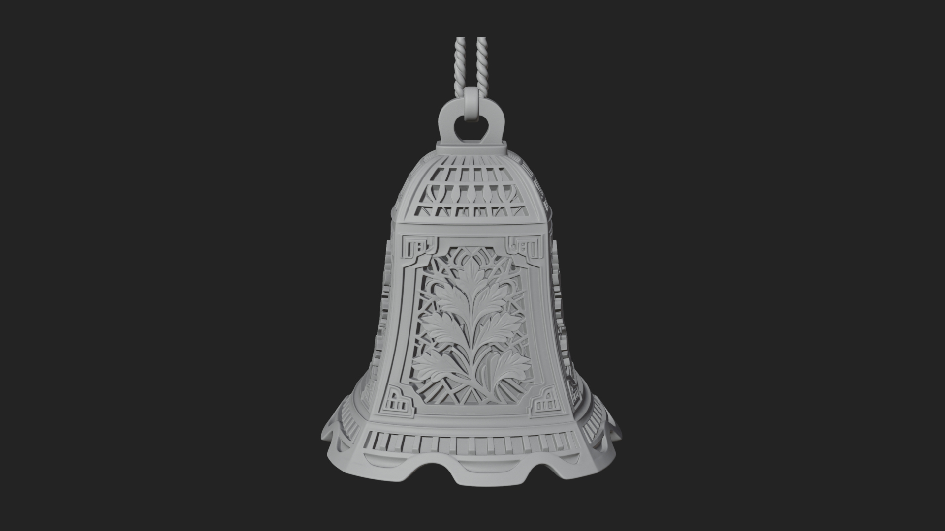 Carved Hanging Bell Ornament Design 1 3D Print Model 3D Model