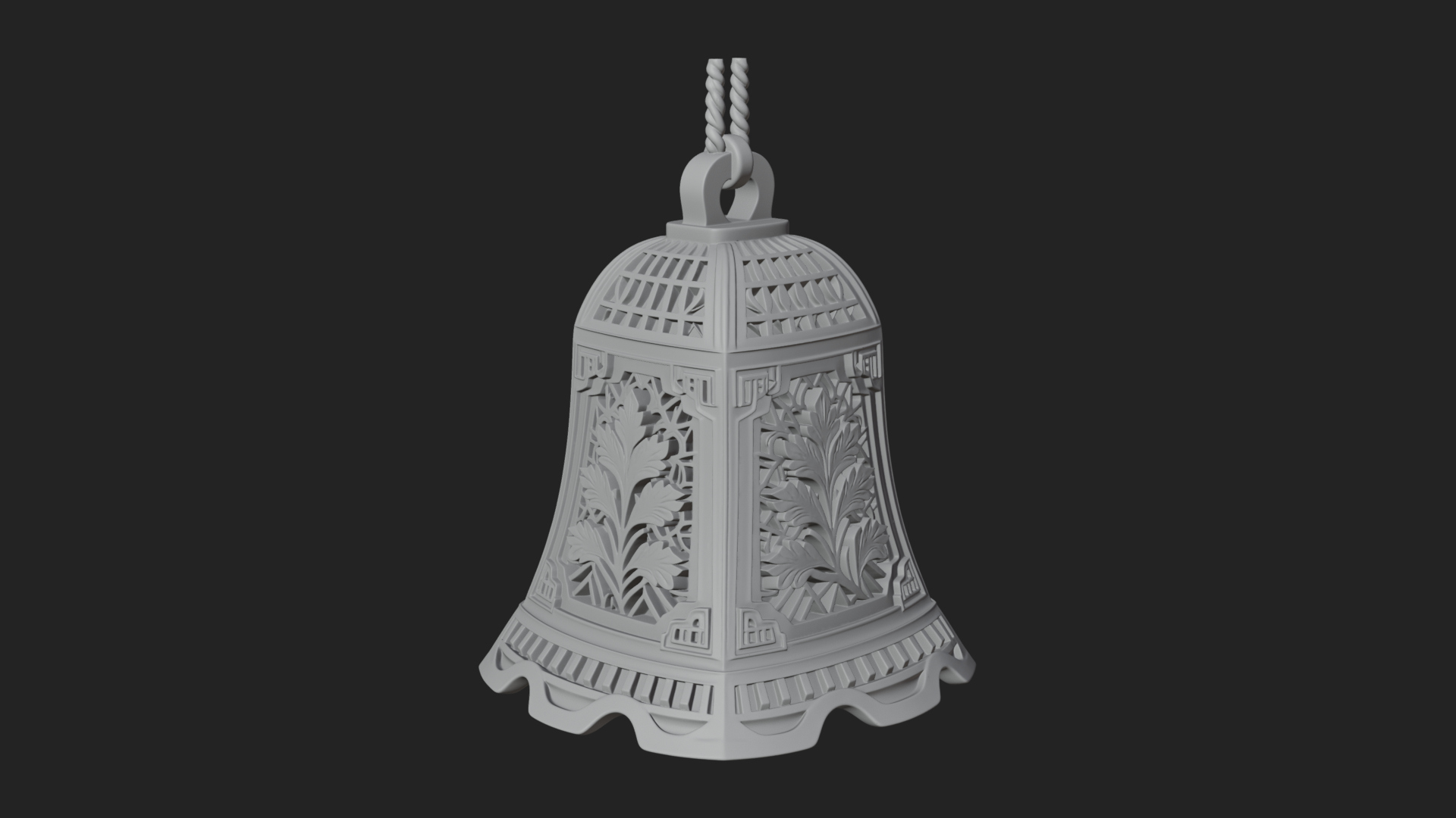 Carved Hanging Bell Ornament Design 1 3D Print Model 3D Model