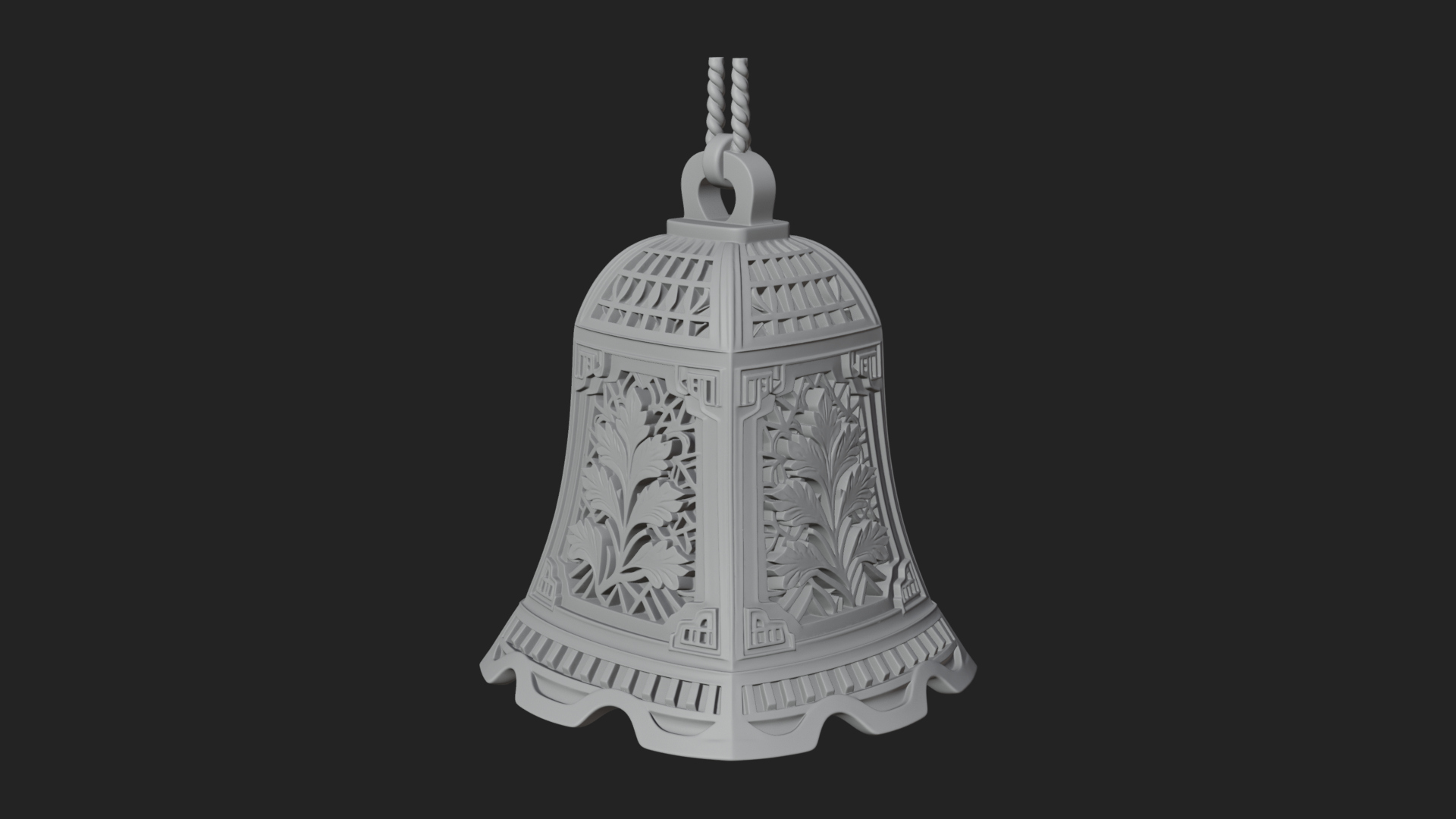 Carved Hanging Bell Ornament Design 1 3D Print Model 3D Model