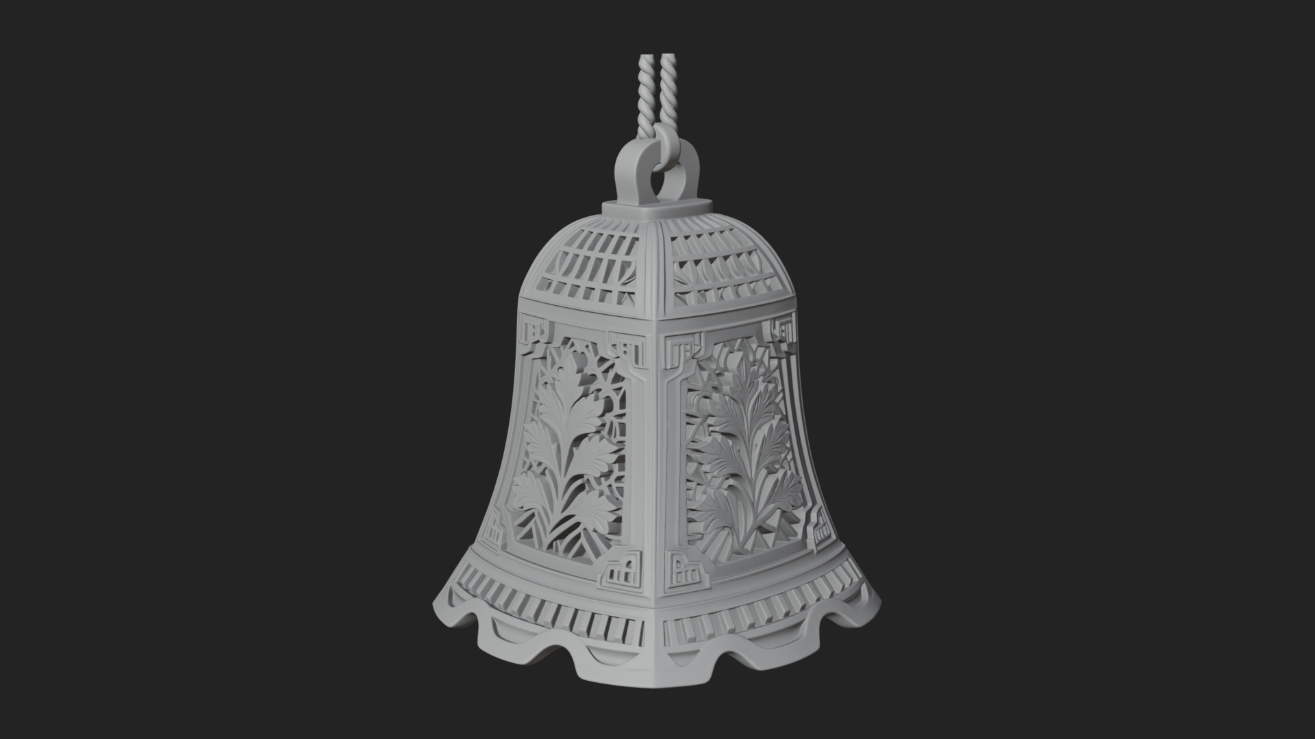 Carved Hanging Bell Ornament Design 1 3D Print Model 3D Model
