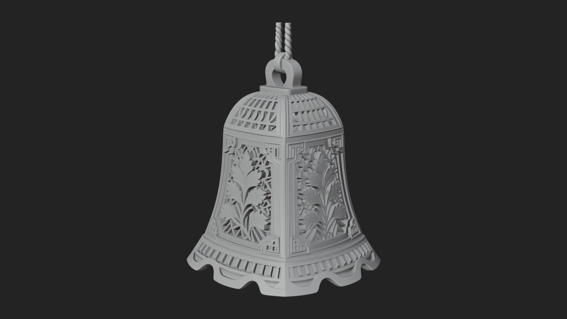 Carved Hanging Bell Ornament Design 1 3D Print Model 3D Model