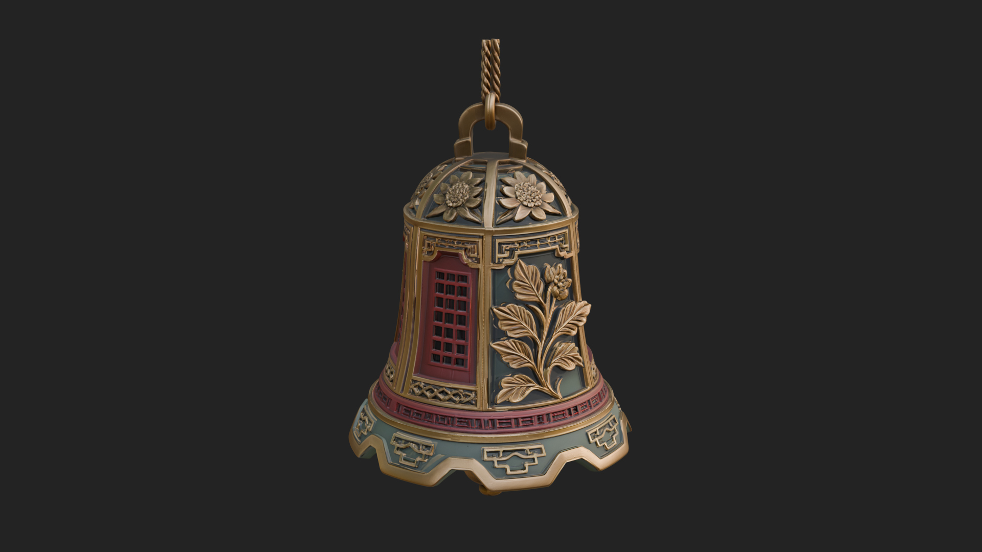 Carved Hanging Bell Ornament Design 2 3D Print Model 3D Model