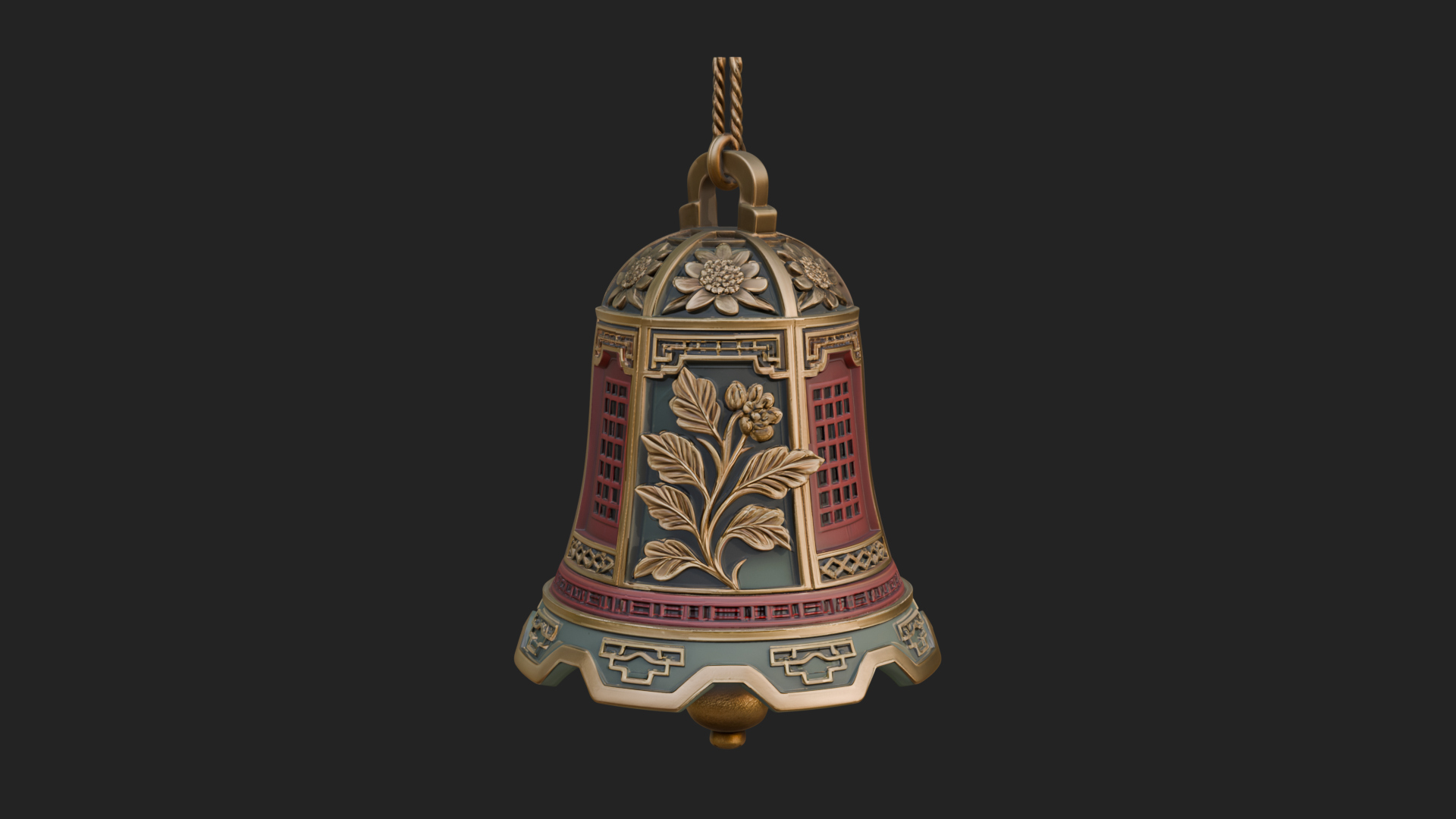 Carved Hanging Bell Ornament Design 2 3D Print Model 3D Model