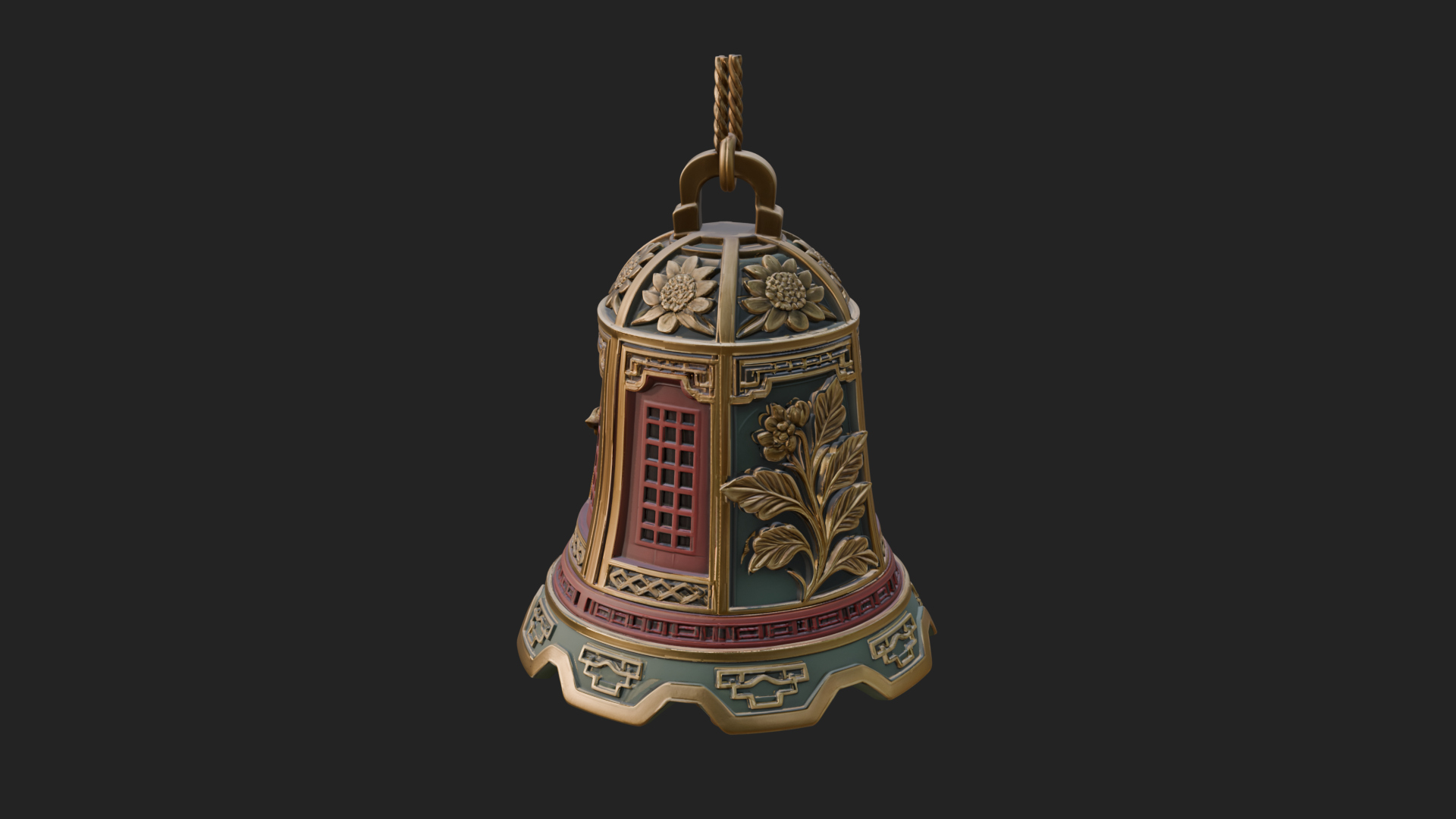 Carved Hanging Bell Ornament Design 2 3D Print Model 3D Model