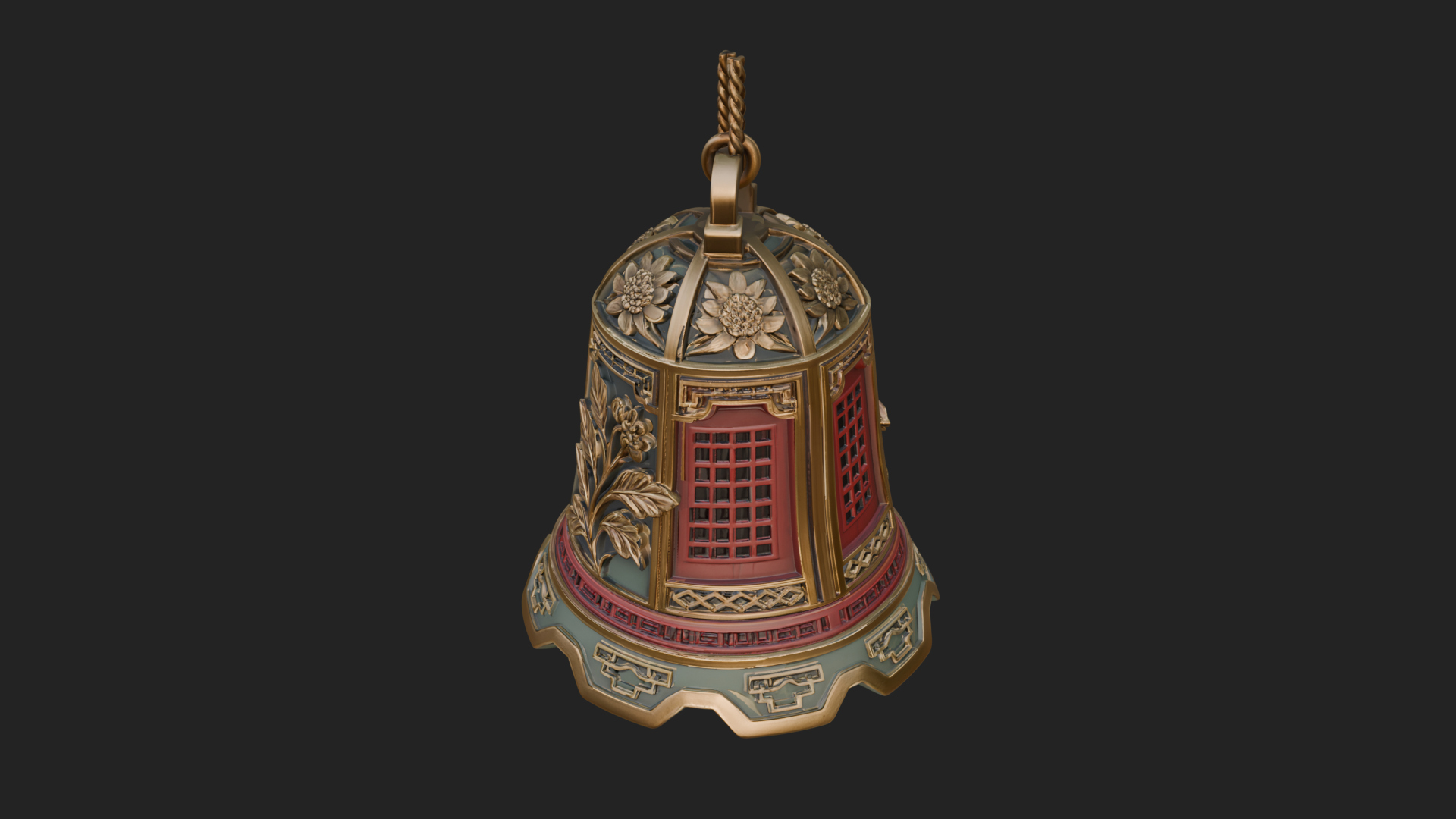 Carved Hanging Bell Ornament Design 2 3D Print Model 3D Model