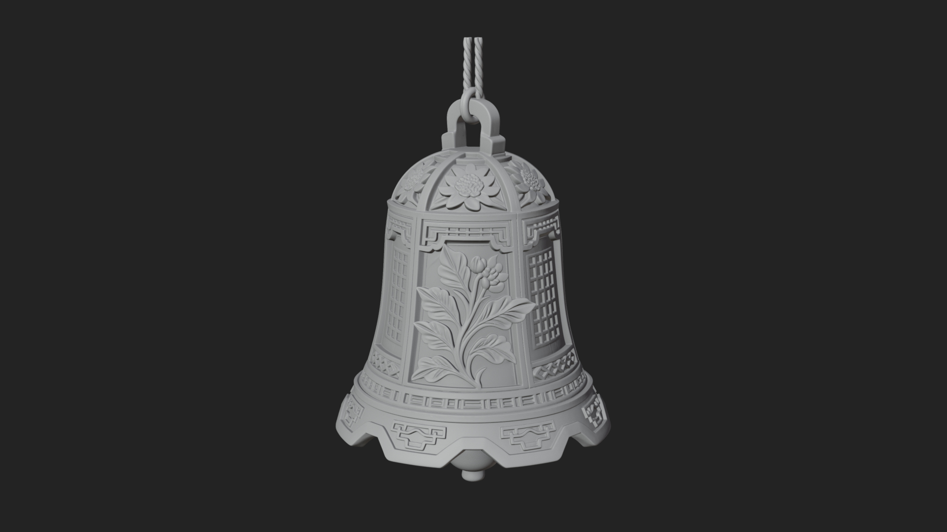 Carved Hanging Bell Ornament Design 2 3D Print Model 3D Model
