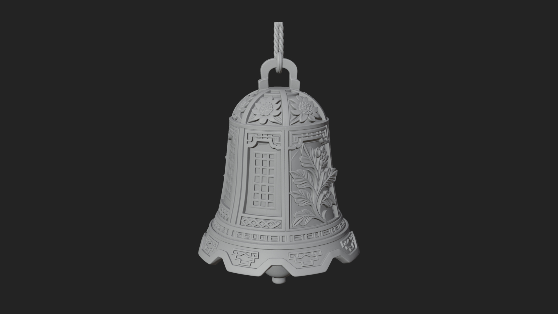 Carved Hanging Bell Ornament Design 2 3D Print Model 3D Model