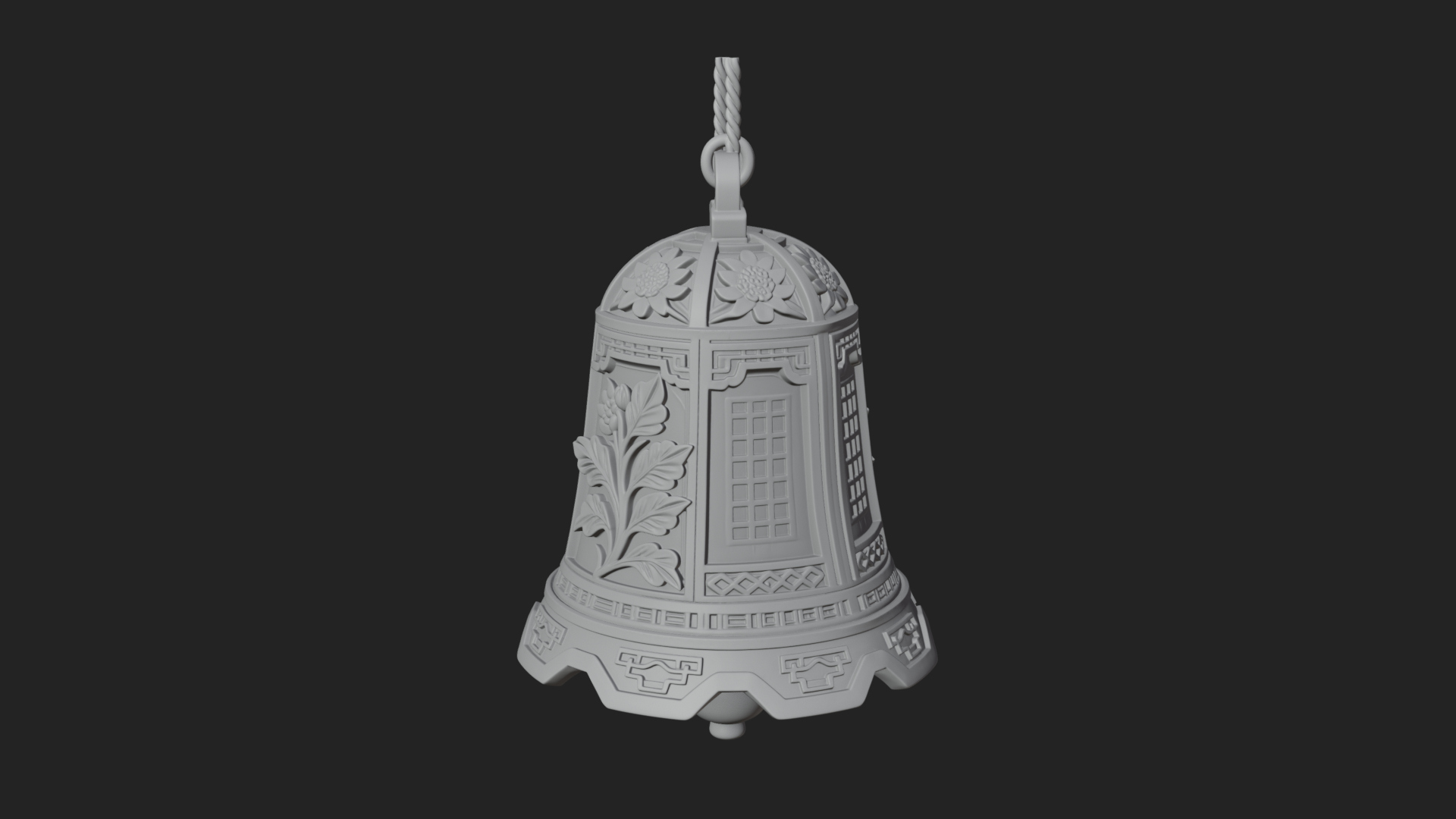 Carved Hanging Bell Ornament Design 2 3D Print Model 3D Model