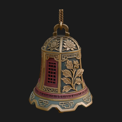 Carved Hanging Bell Ornament Design 2 3D Print Model