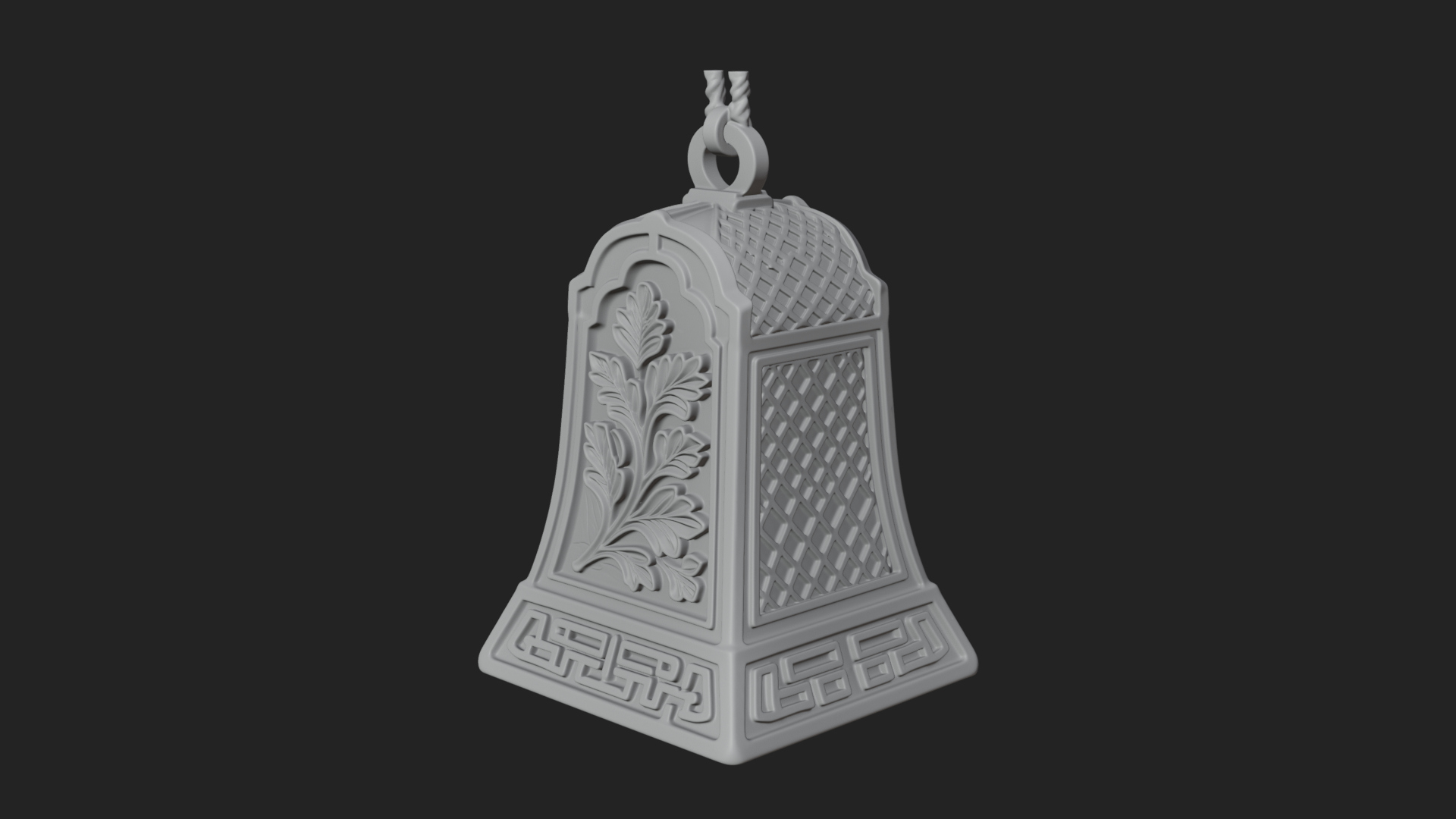 Carved Hanging Bell Ornament Design 4 3D Print Model 3D Model