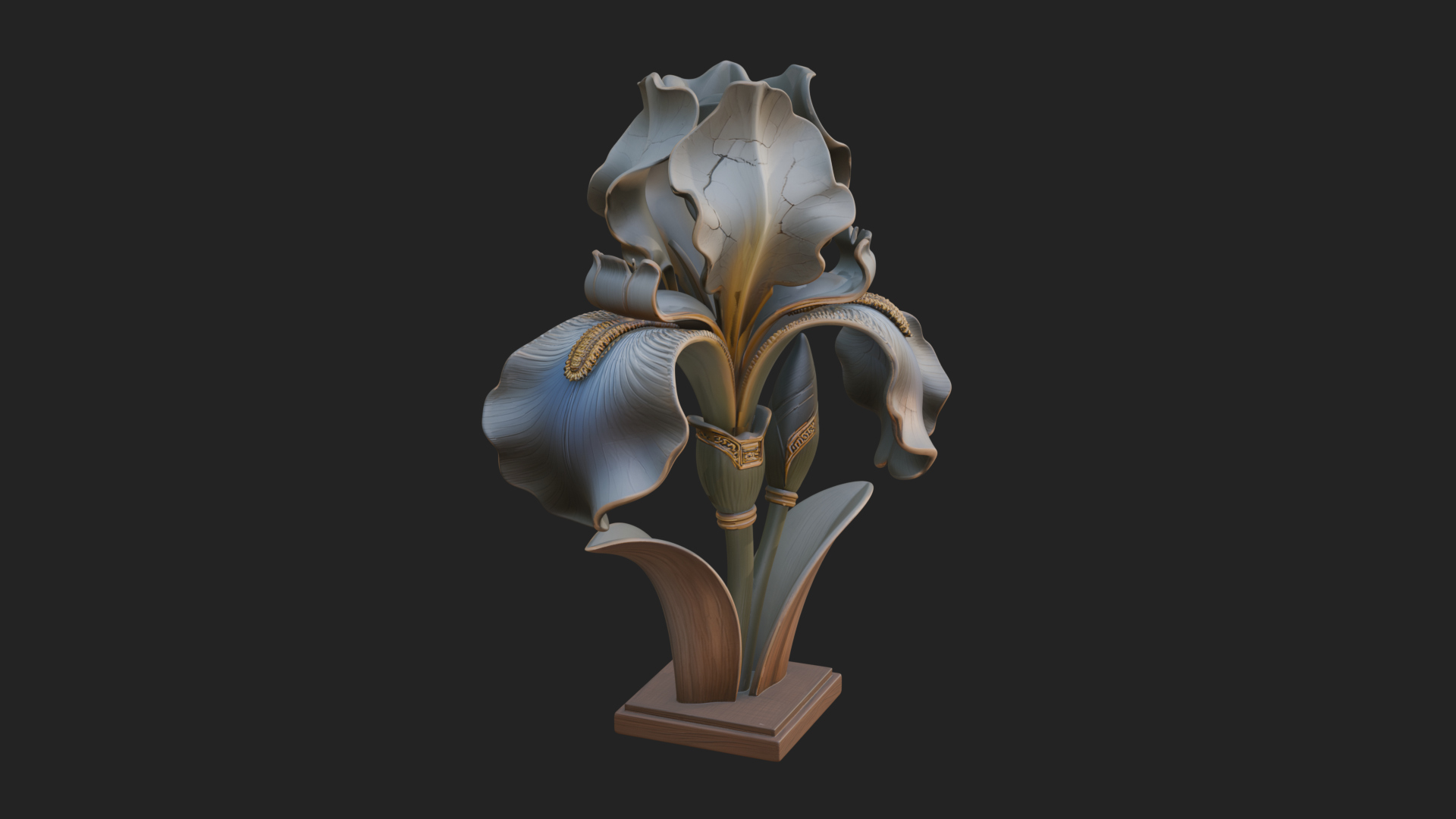 Carved Iris Flower Statue Design 1 3D Print Model 3D Model