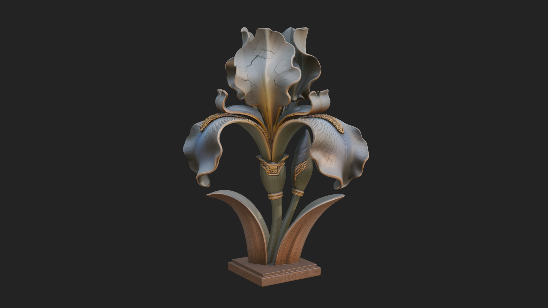 Carved Iris Flower Statue Design 1 3D Print Model 3D Model
