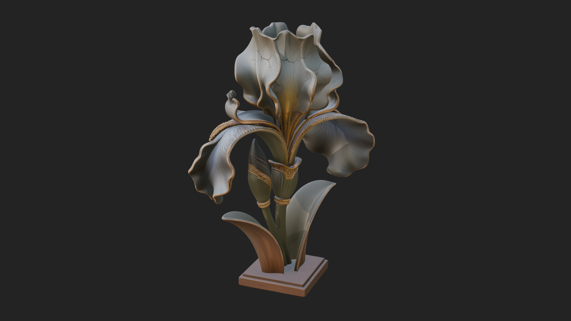 Carved Iris Flower Statue Design 1 3D Print Model 3D Model