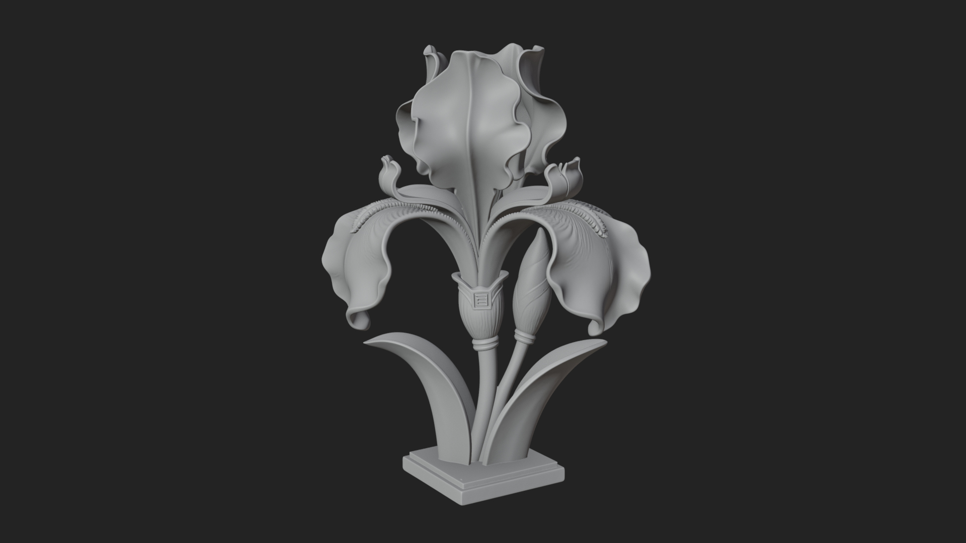 Carved Iris Flower Statue Design 1 3D Print Model 3D Model