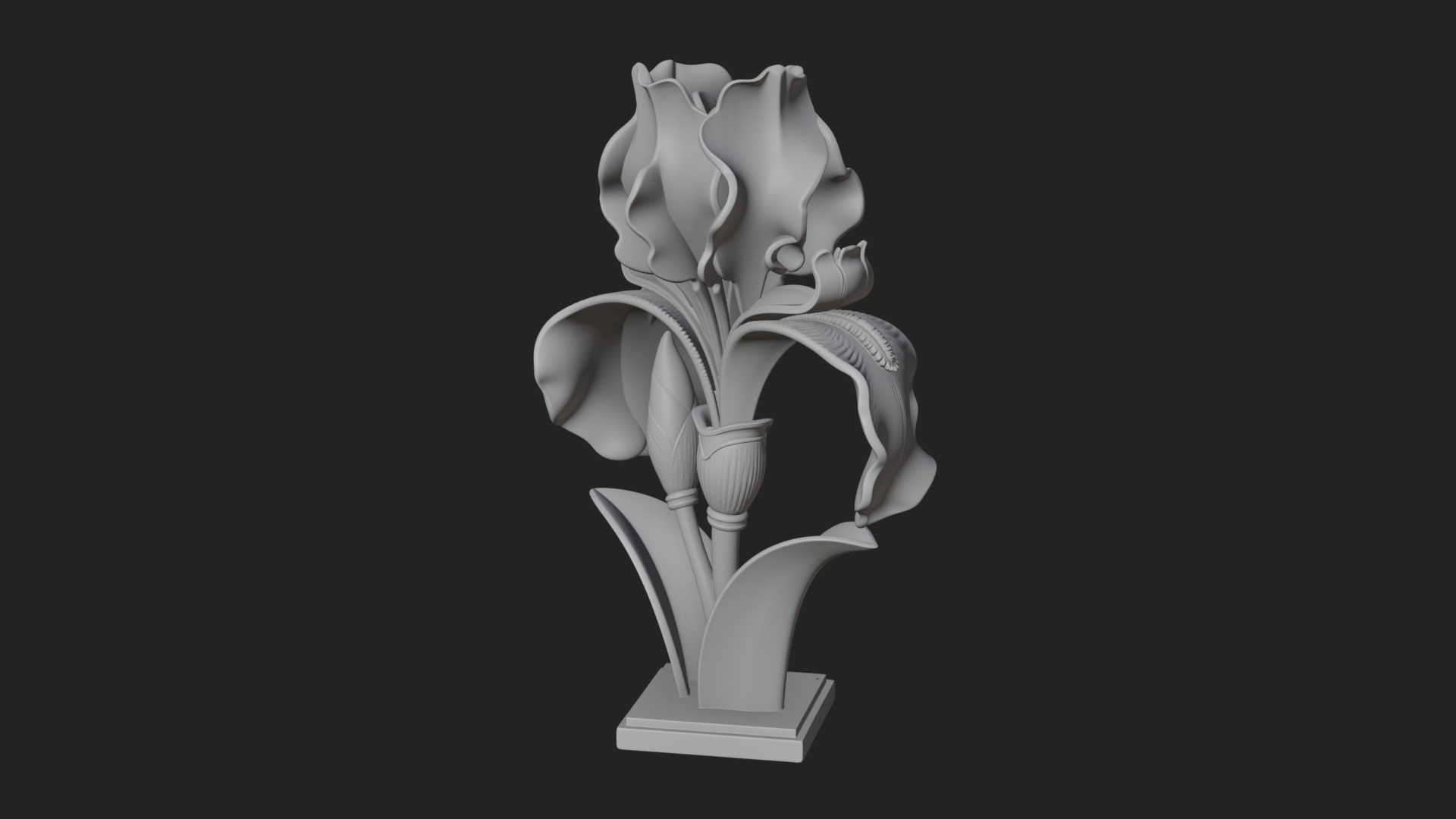 Carved Iris Flower Statue Design 1 3D Print Model 3D Model