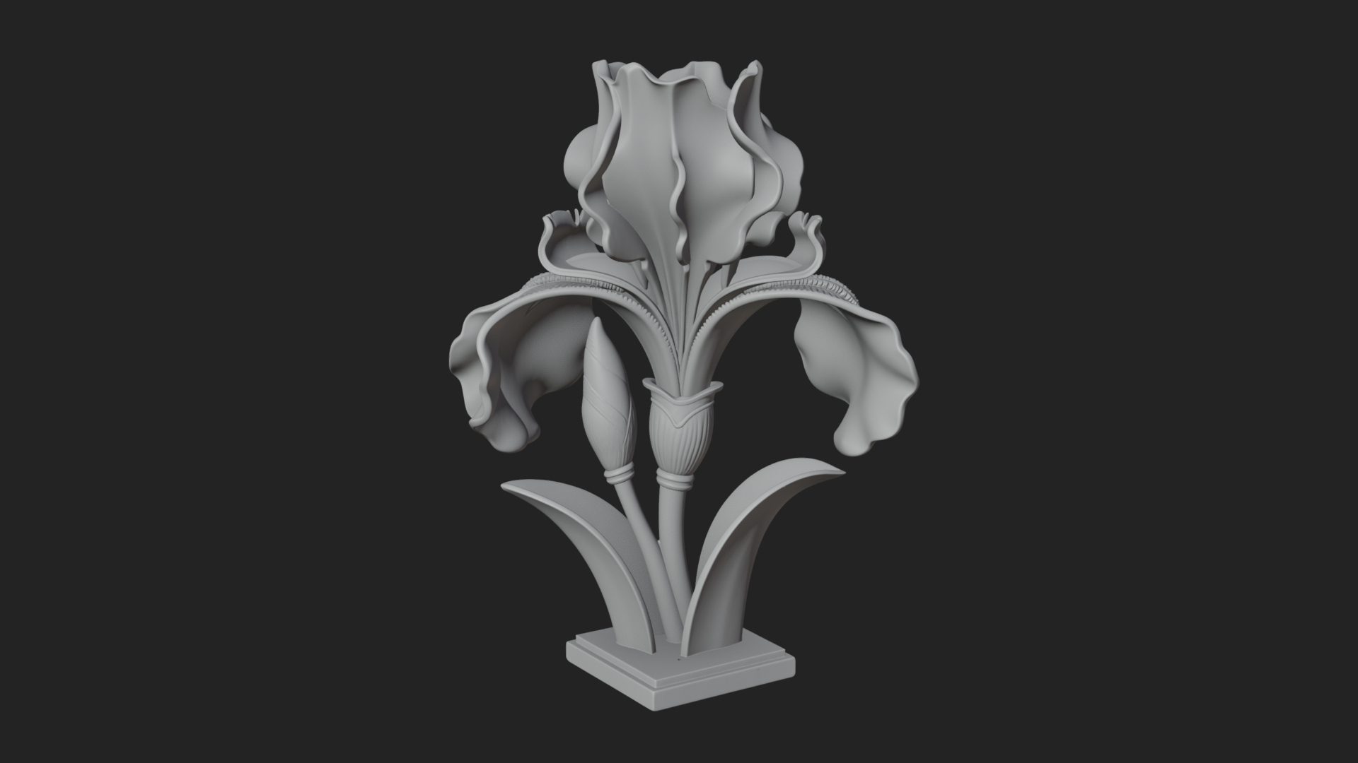 Carved Iris Flower Statue Design 1 3D Print Model 3D Model