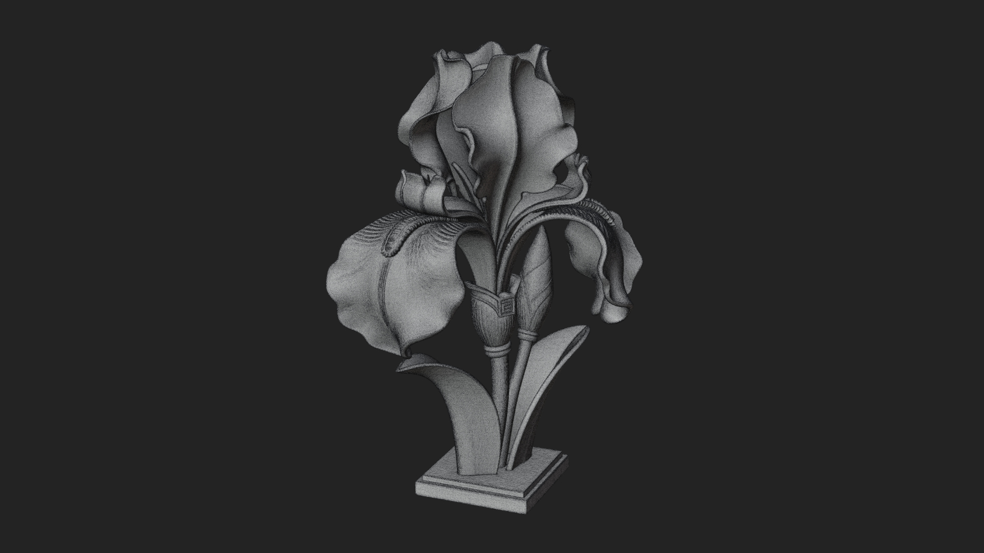 Carved Iris Flower Statue Design 1 3D Print Model 3D Model