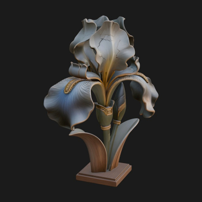 Carved Iris Flower Statue Design 1 3D Print Model