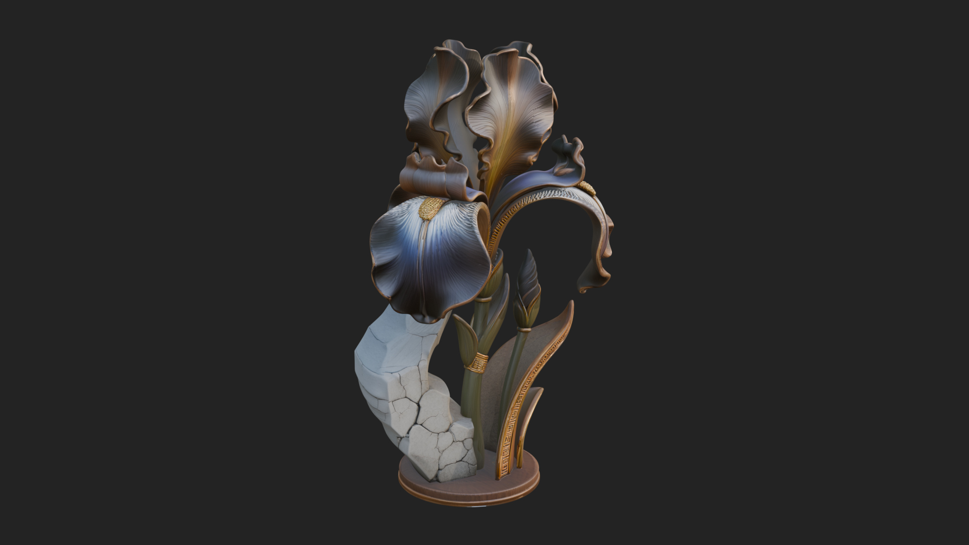 Carved Iris Flower Statue Design 2 3D Print Model 3D Model