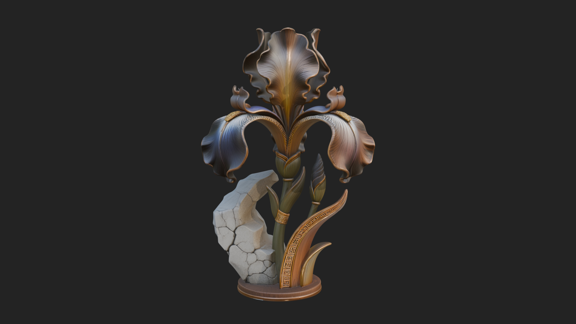 Carved Iris Flower Statue Design 2 3D Print Model 3D Model