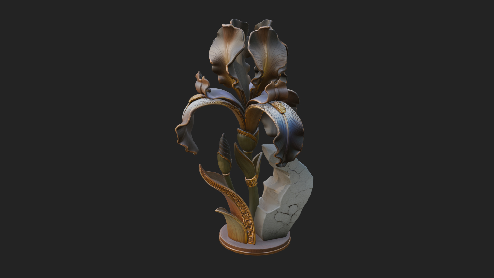 Carved Iris Flower Statue Design 2 3D Print Model 3D Model