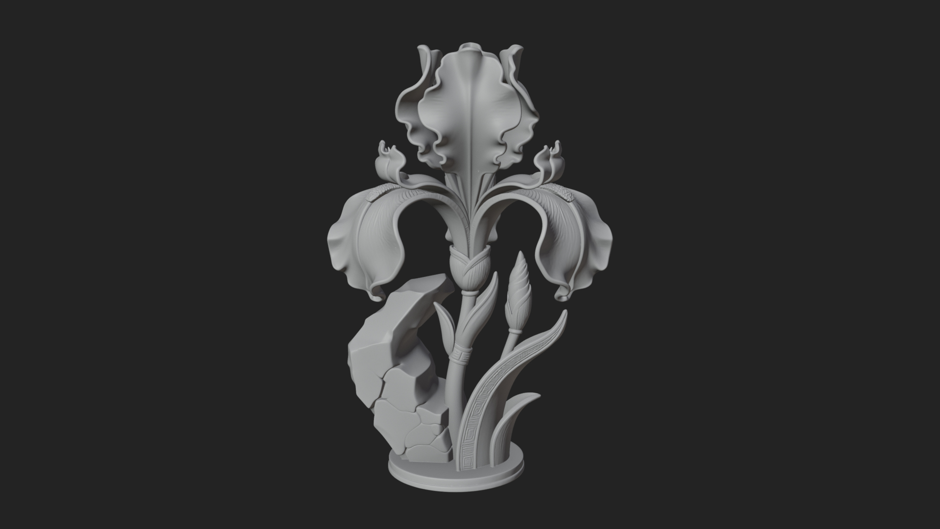 Carved Iris Flower Statue Design 2 3D Print Model 3D Model