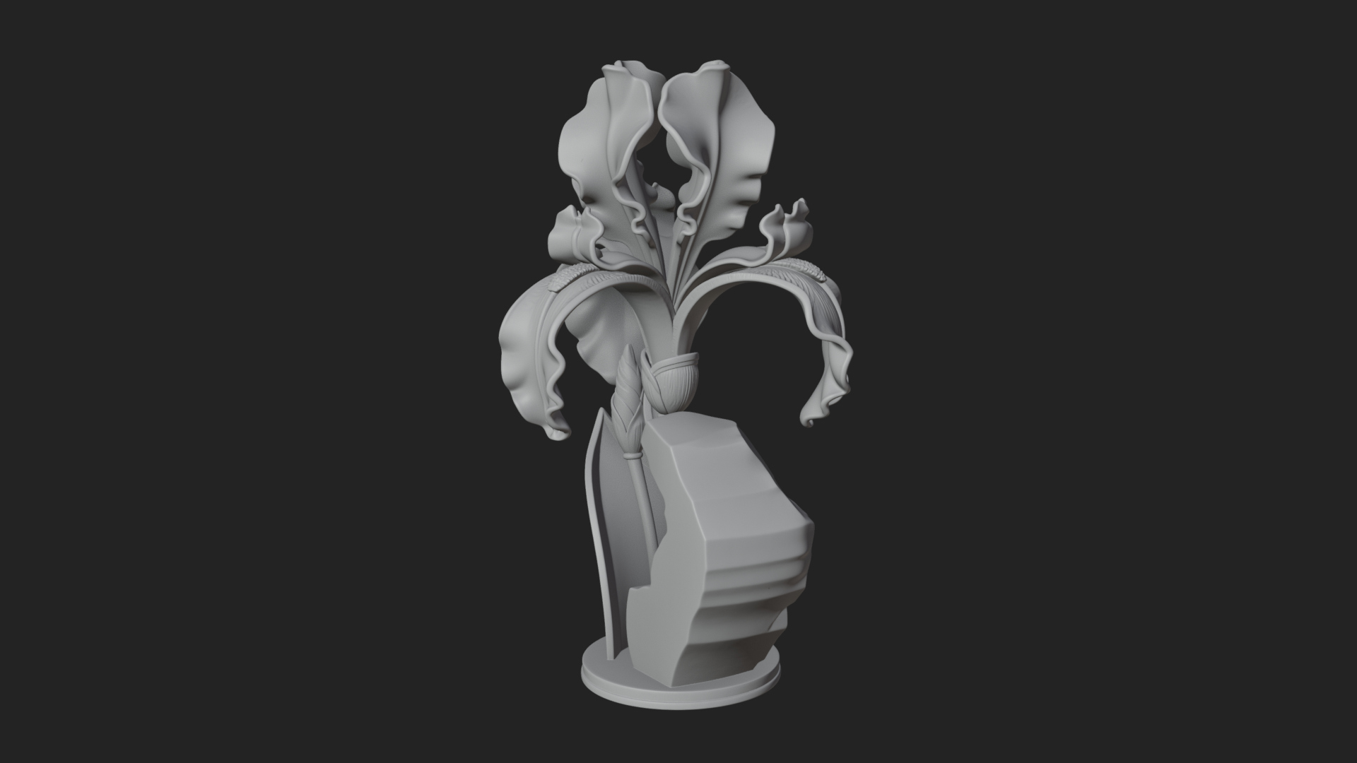 Carved Iris Flower Statue Design 2 3D Print Model 3D Model