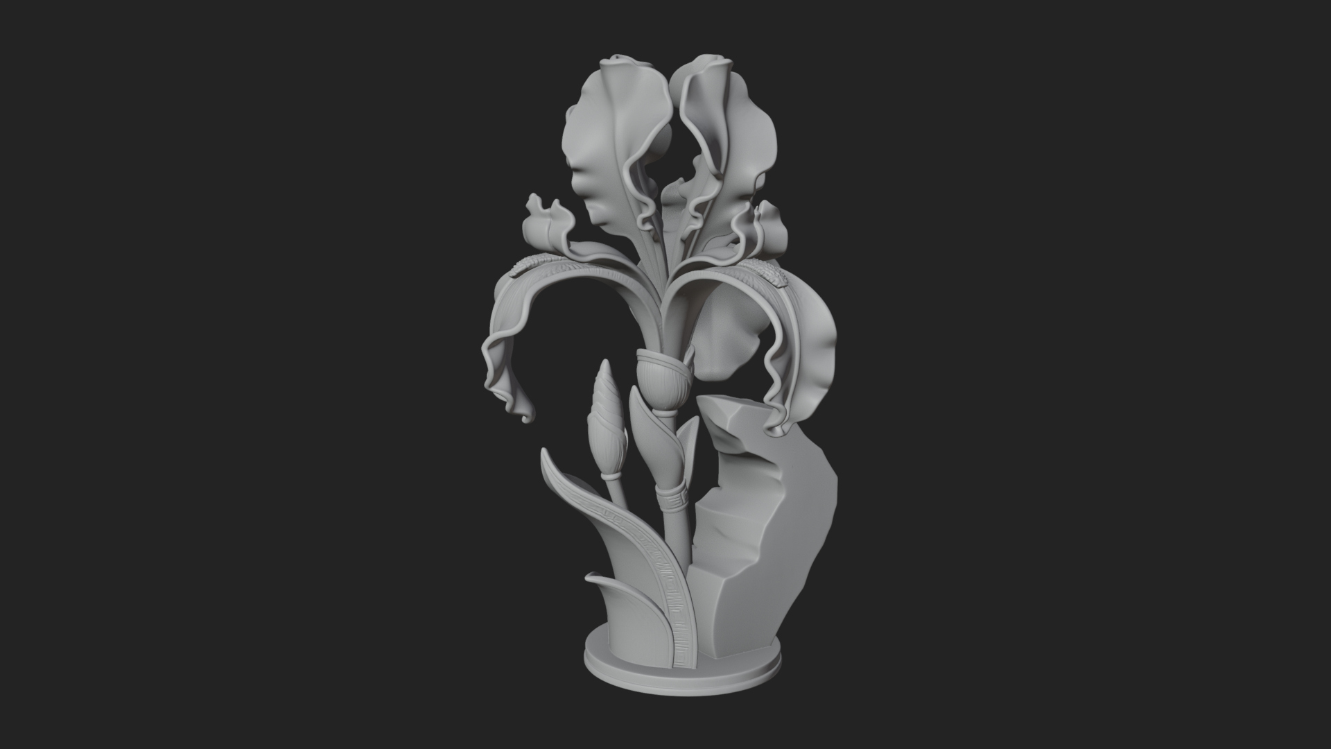 Carved Iris Flower Statue Design 2 3D Print Model 3D Model