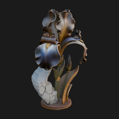 Carved Iris Flower Statue Design 2 3D Print Model