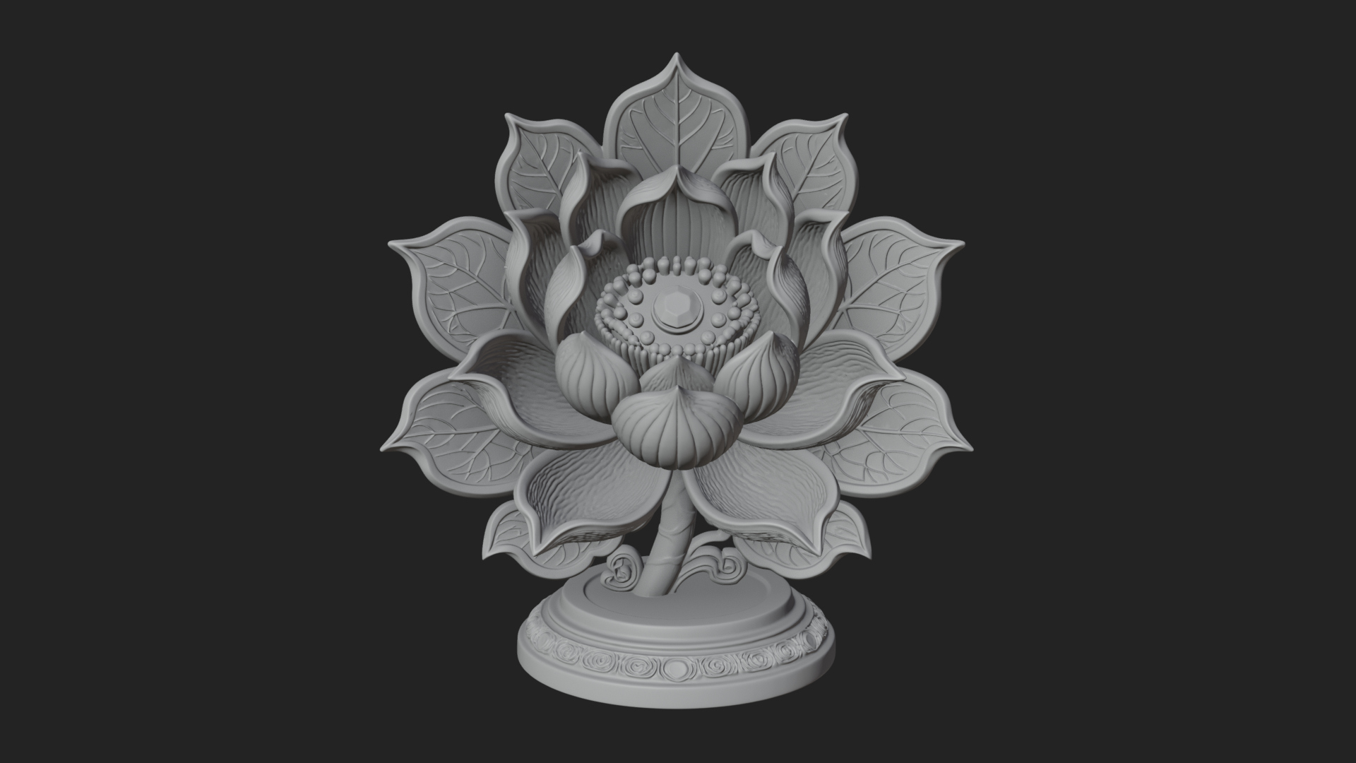 Carved Lotus Bloom Ornament Design 1 3D Print Model 3D Model