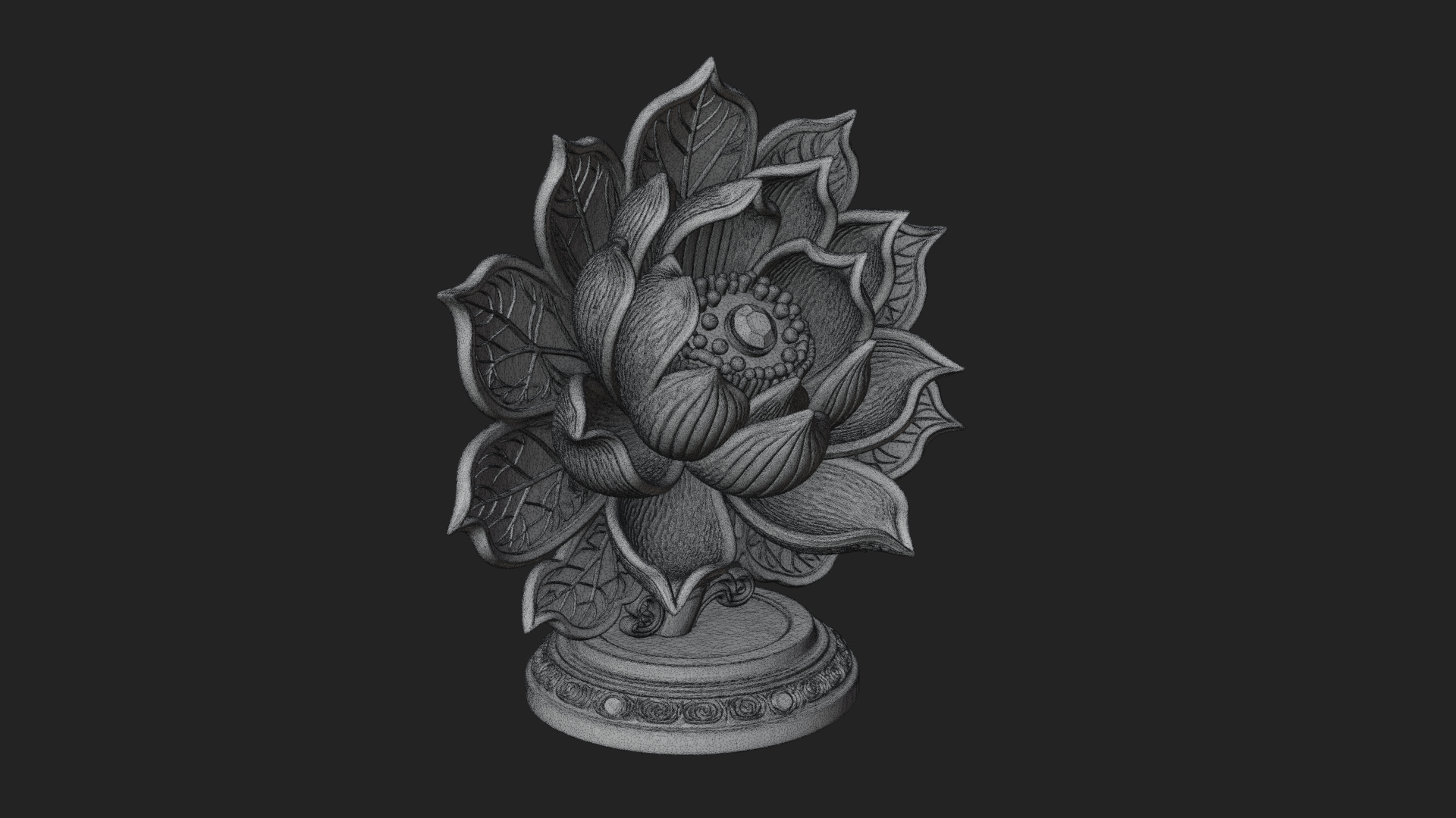 Carved Lotus Bloom Ornament Design 1 3D Print Model 3D Model