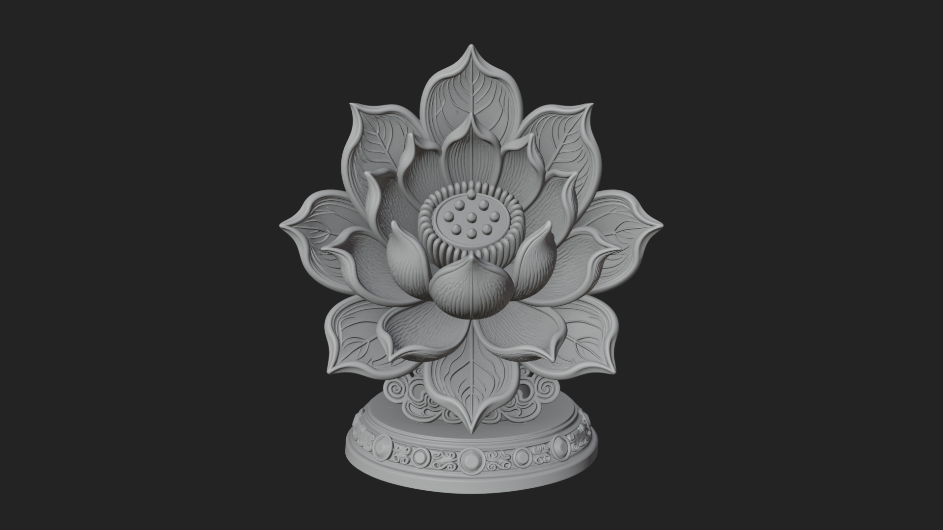 Carved Lotus Bloom Ornament Design 2 3D Print Model 3D Model