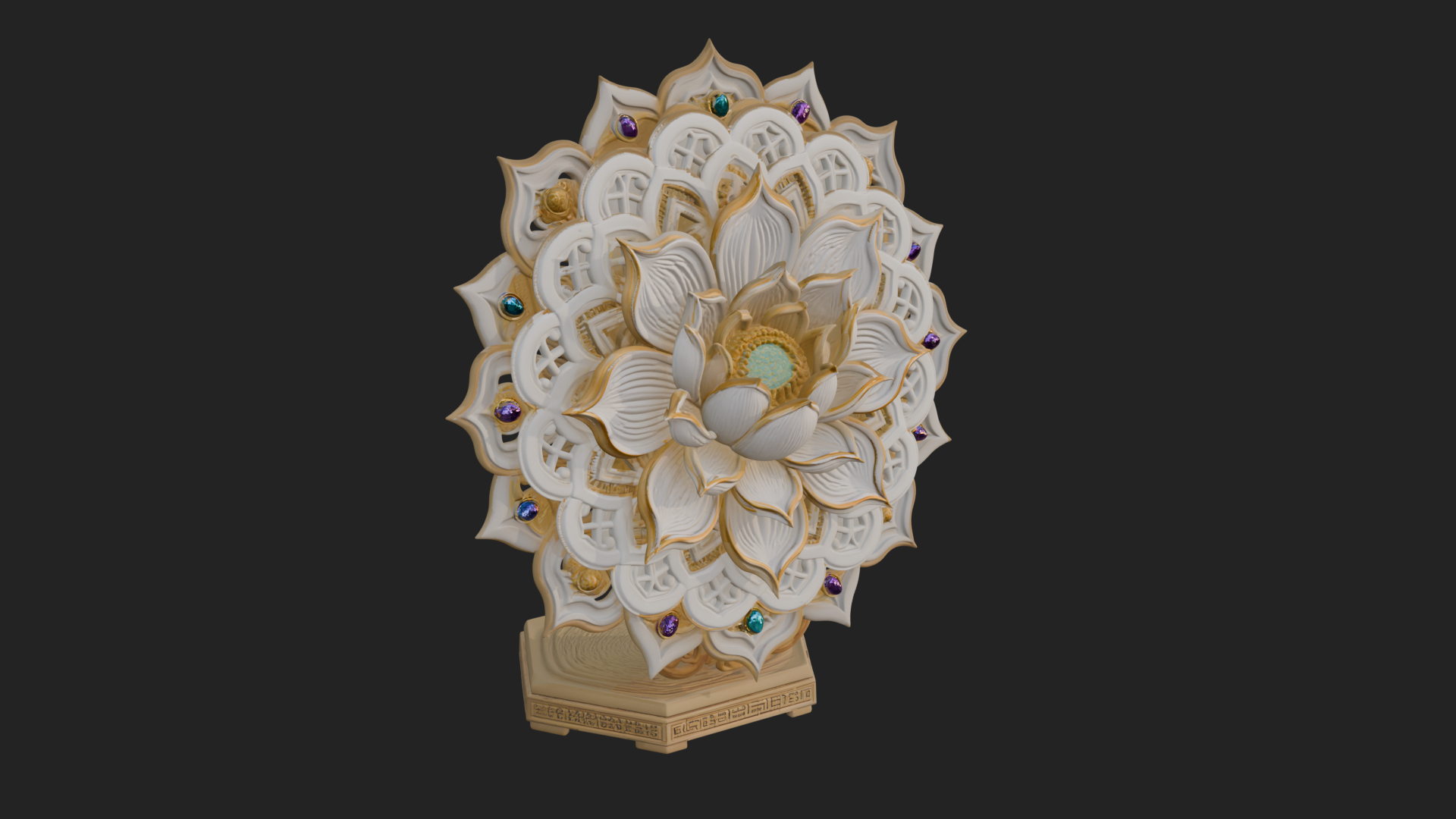 Carved Lotus Bloom Ornament Design 3 3D Print Model 3D Model