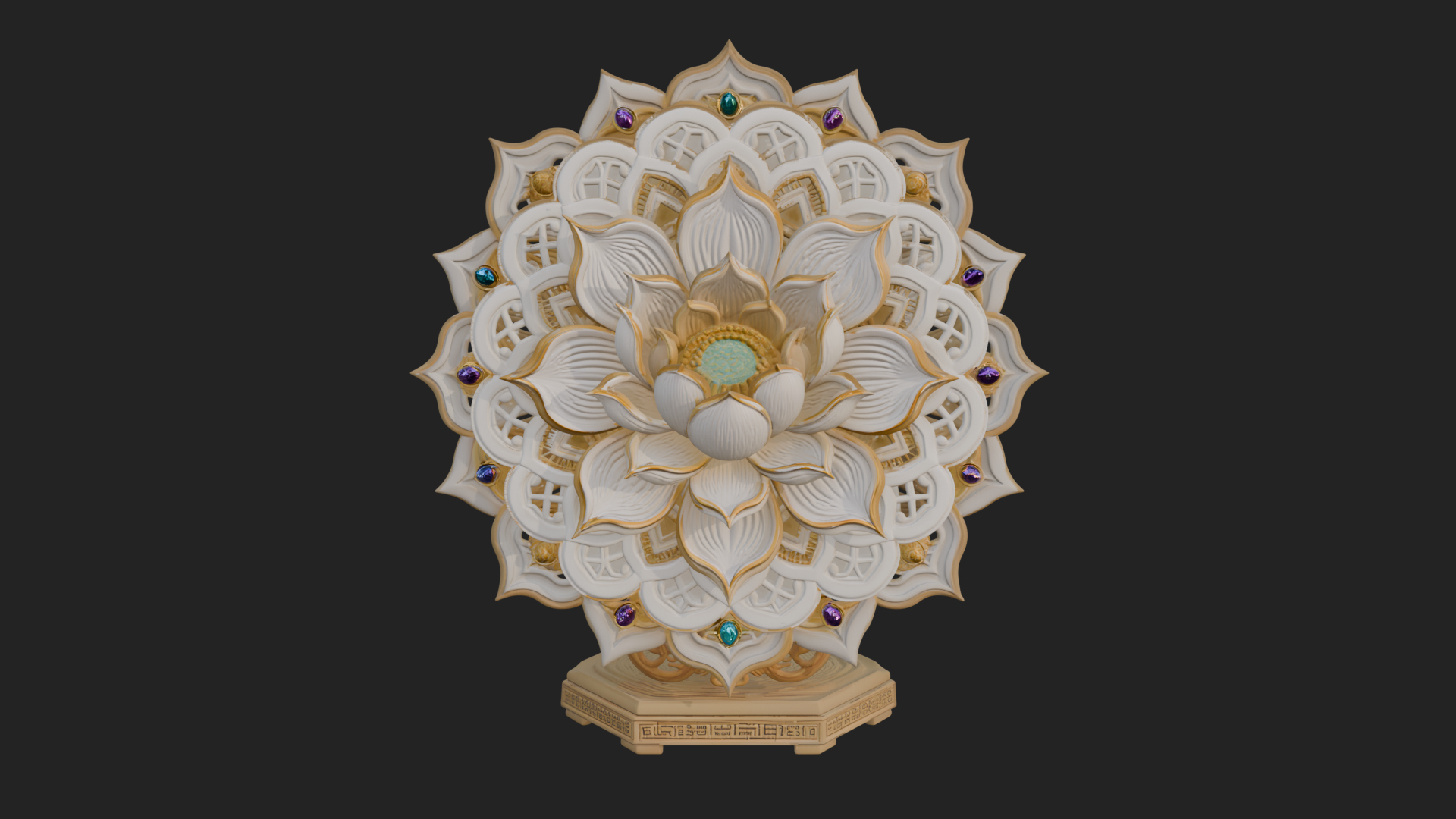 Carved Lotus Bloom Ornament Design 3 3D Print Model 3D Model